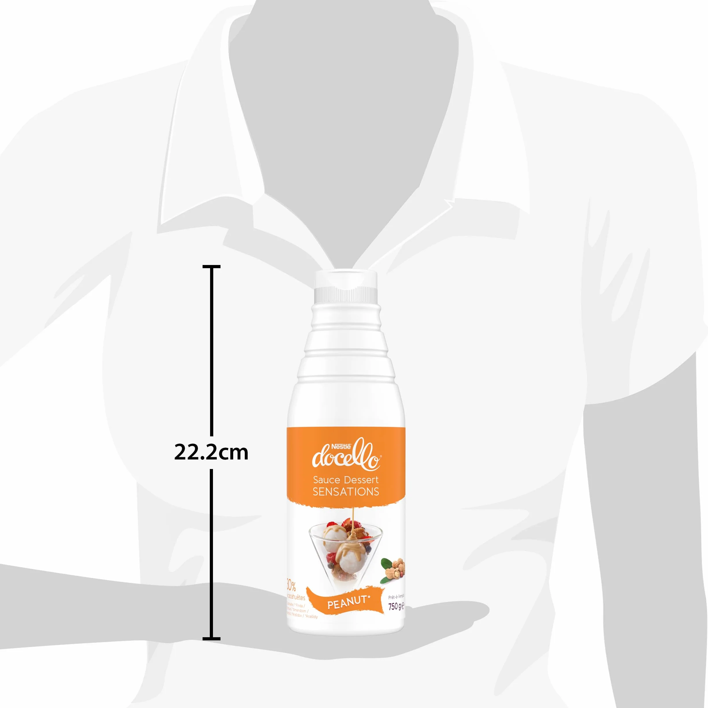 NESTLÉ DOCELLO Sauce Sensation Peanut - Sauce Dessert Cacahuète - Forte Teneur en Cacahuète (30%) - Aide à la Pâtisserie, Topping, Nappage Gâteau, Coulis - Bouteille Squeeze - 750g