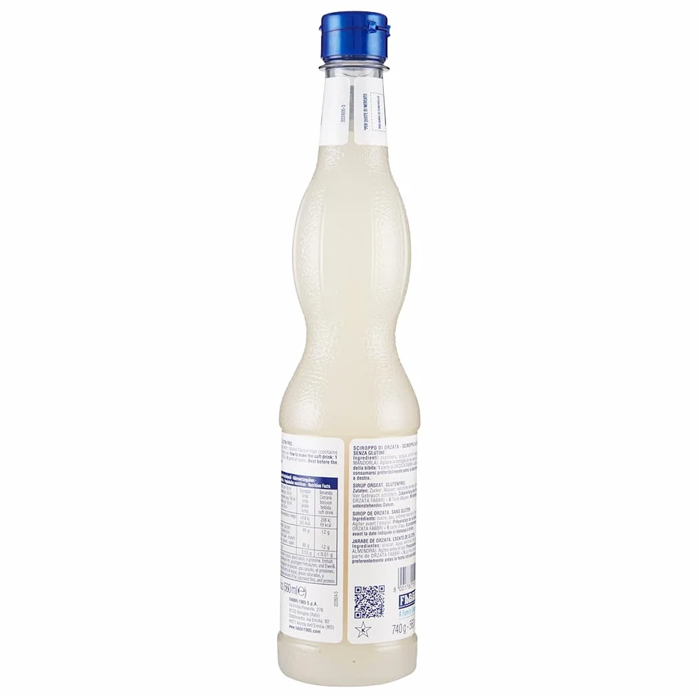 Fabbri Sirop d’Orgeat 560 ml – Saveur amande, sans gluten, bouteille refermable – Idéal boissons et granités