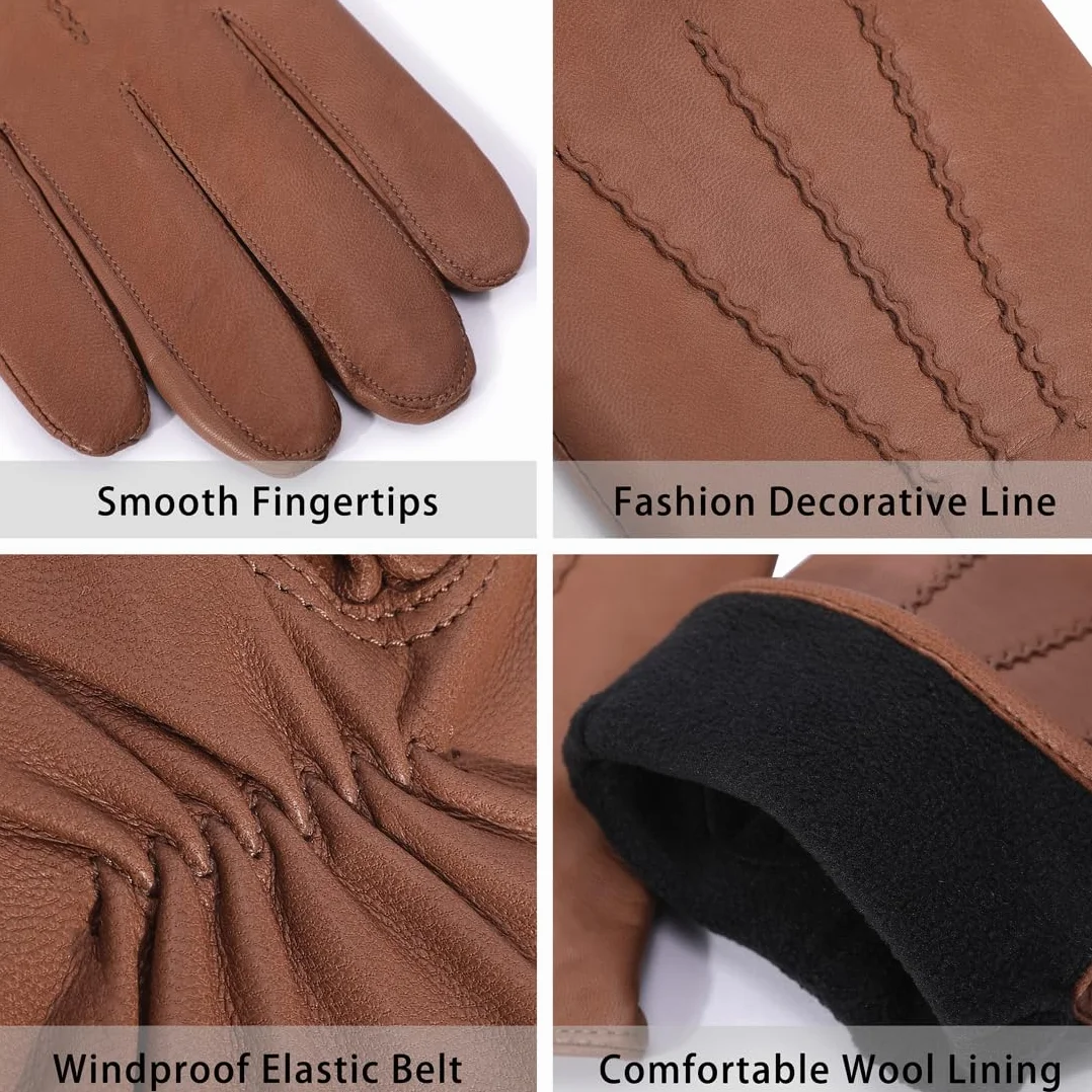 Gants en cuir pour hommes Harssidanzar en cuir de chèvre, hiver écran tactile GM040EU