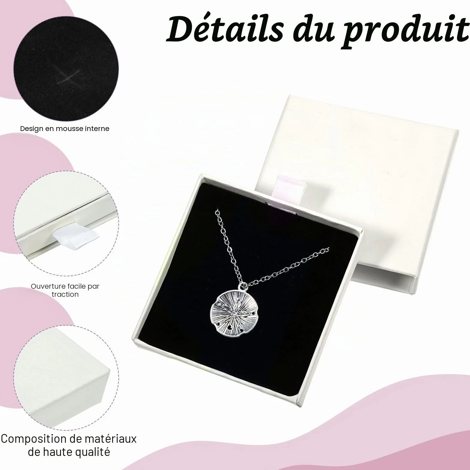 Boîte à bijoux Petite boîte cadeau 2 pièces (8x8x1,8 cm, Crème blanc)