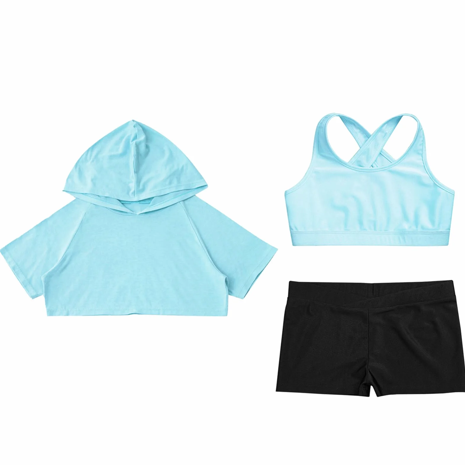Alvivi Ensemble Sport Danse Enfant Fille Sweat Capuche Manches Courtes Haut Short Fitness Gymnastique 5-16 Ans