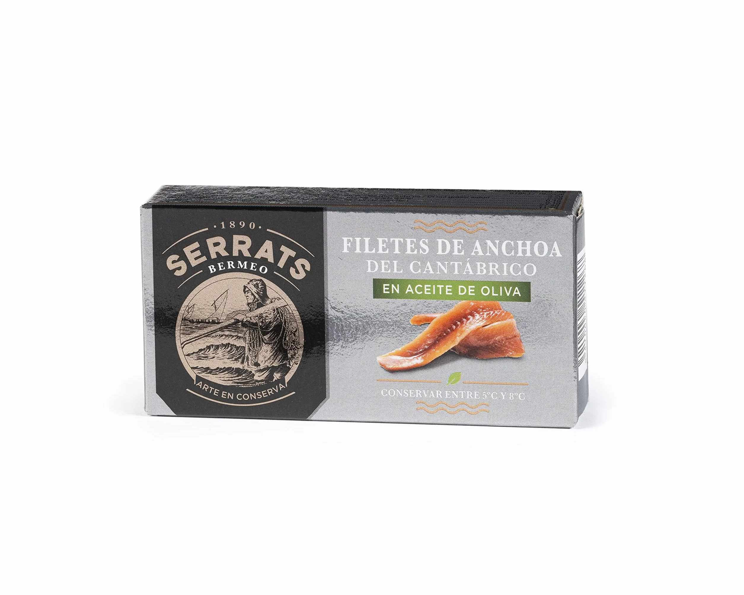 CONSERVAS SERRATS - Anchois de Cantabrique à l'Huile d'Olive - 6 Boîtes x 50g (Total : 600g) - Fabrication Artisanale, 100% Naturel, Sans Arêtes, Gourmet, Riche en Oméga 3