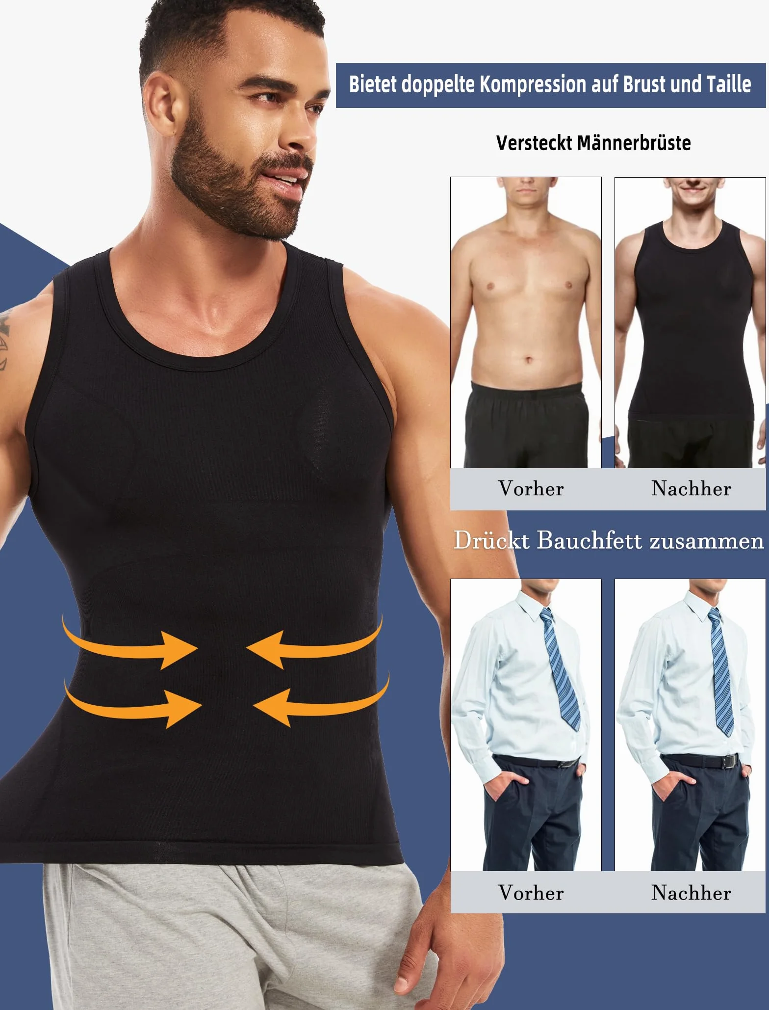 MISS MOLY Shapewear T-shirt de compression pour homme sans manches Body Shaper élastique ventre plat