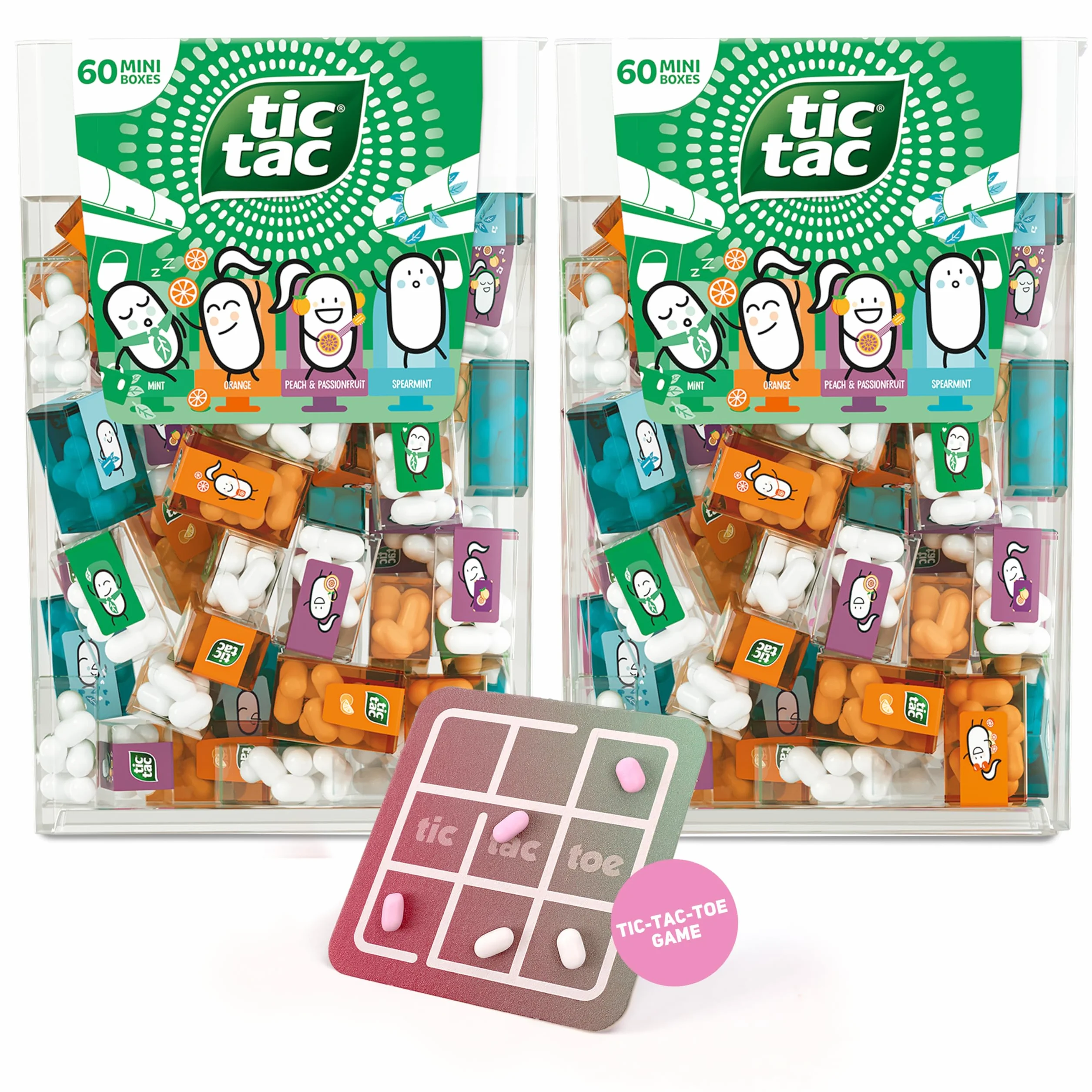 Tic Tac Travels Pack Double Travel Mix 60 Mini-Boîtes 4 Saveurs Jeu de Morpion 120 Bonbons Mini pour Fêtes