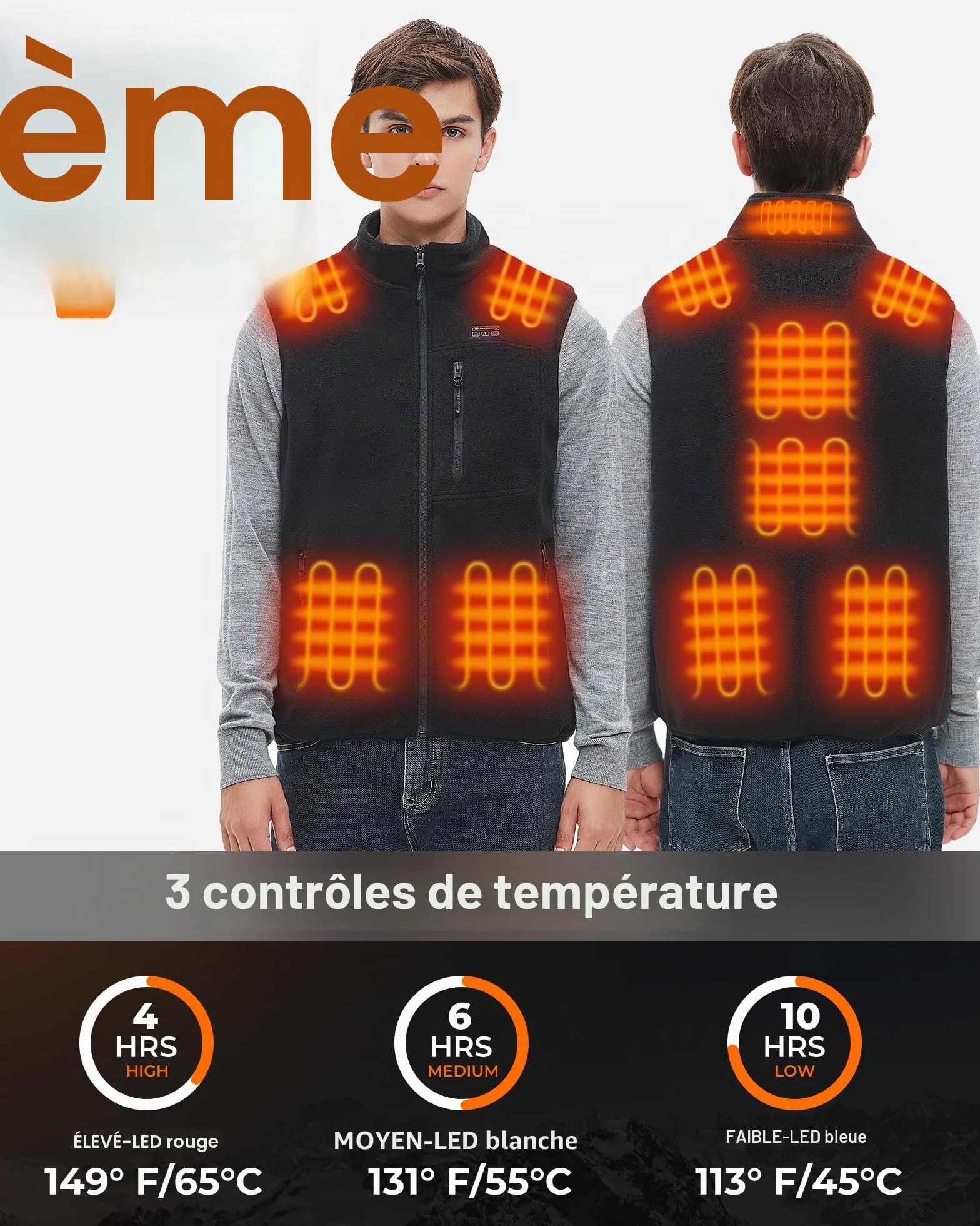 Polaire Gilet Chauffant Hommes Batterie 16000mAh 7.4V Incluse