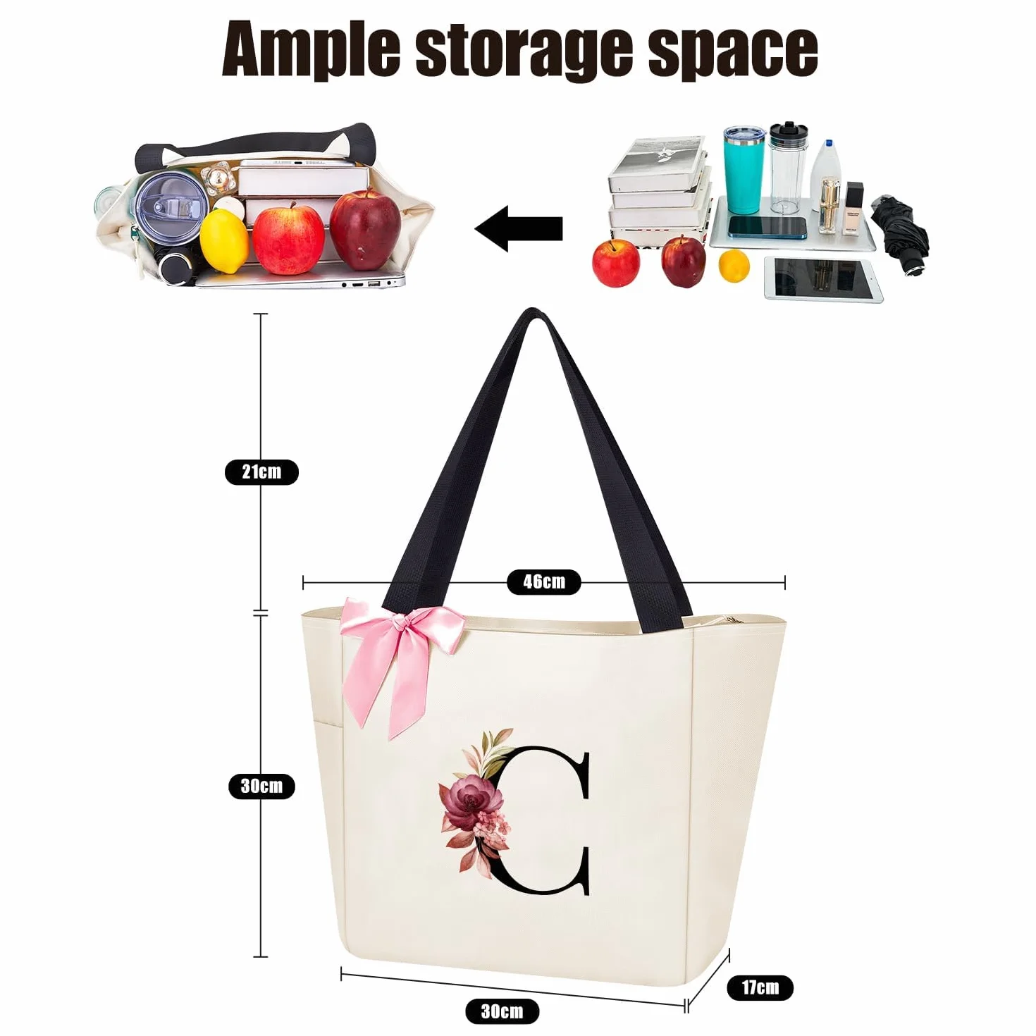 Sac Cabas Personnalisé Vavabox avec Initiale A-Z Imperméable pour Femmes