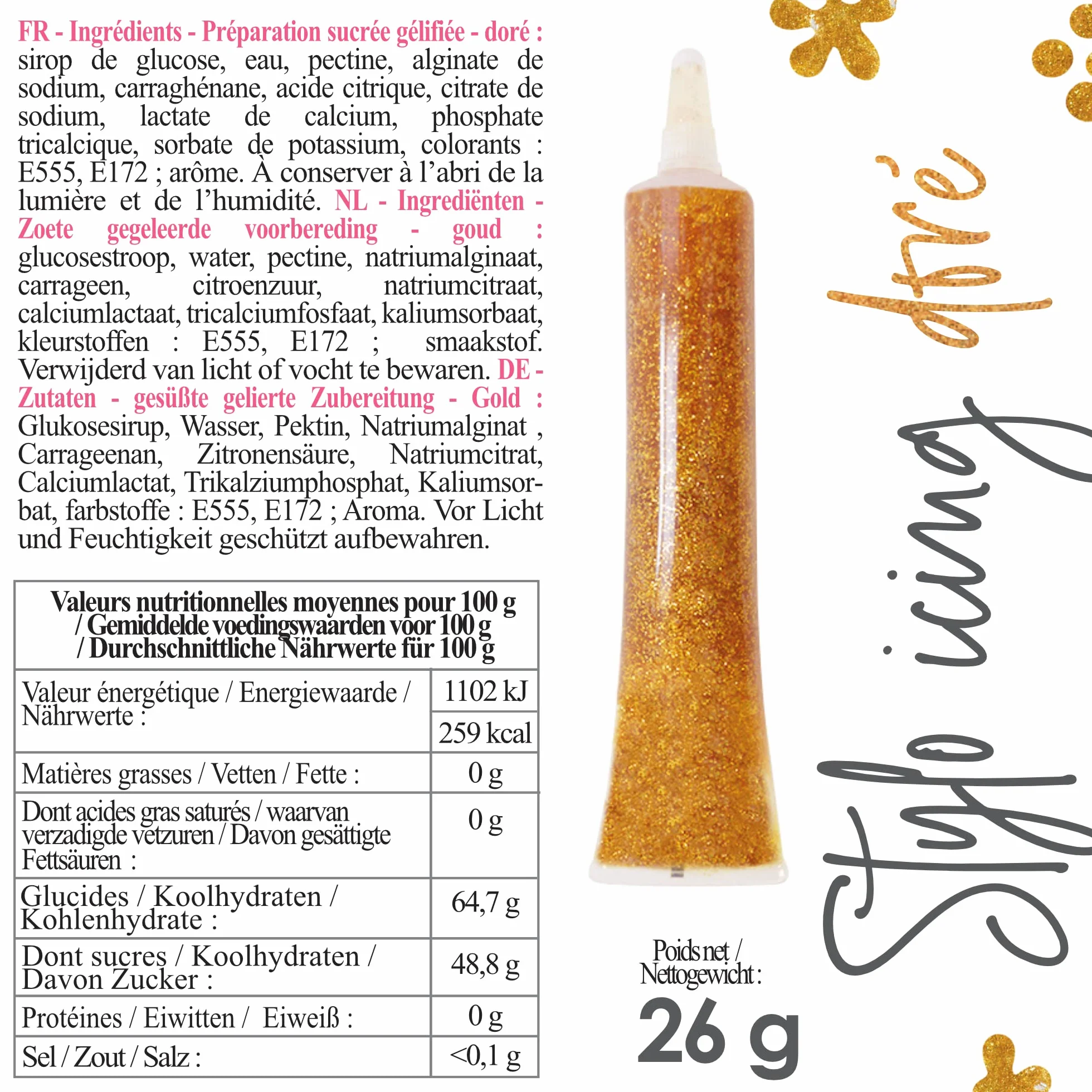 ScrapCooking - Stylo Icing Doré - Stylo de Glaçage Alimentaire Pâtisserie 26 g - Crayon Décoratif Comestible - Écrire & Dessiner sur Desserts, Gâteaux & Biscuits - Anniversaire Noël - Or Gold - 7066