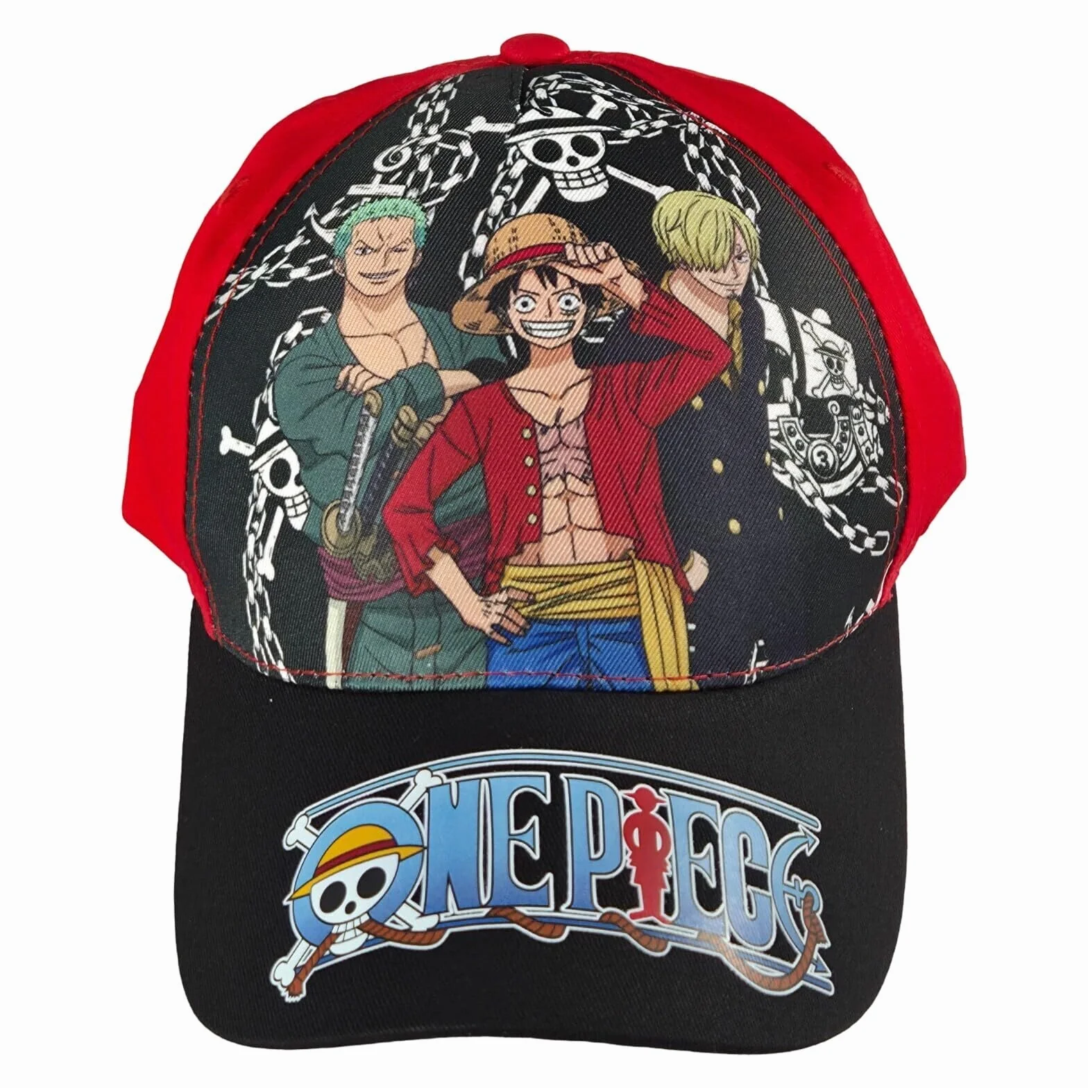One Piece Casquette Baseball Enfant Ruffy Chapeau Paille Taille Réglable 54-56 cm Officiel Anime Coton Visière