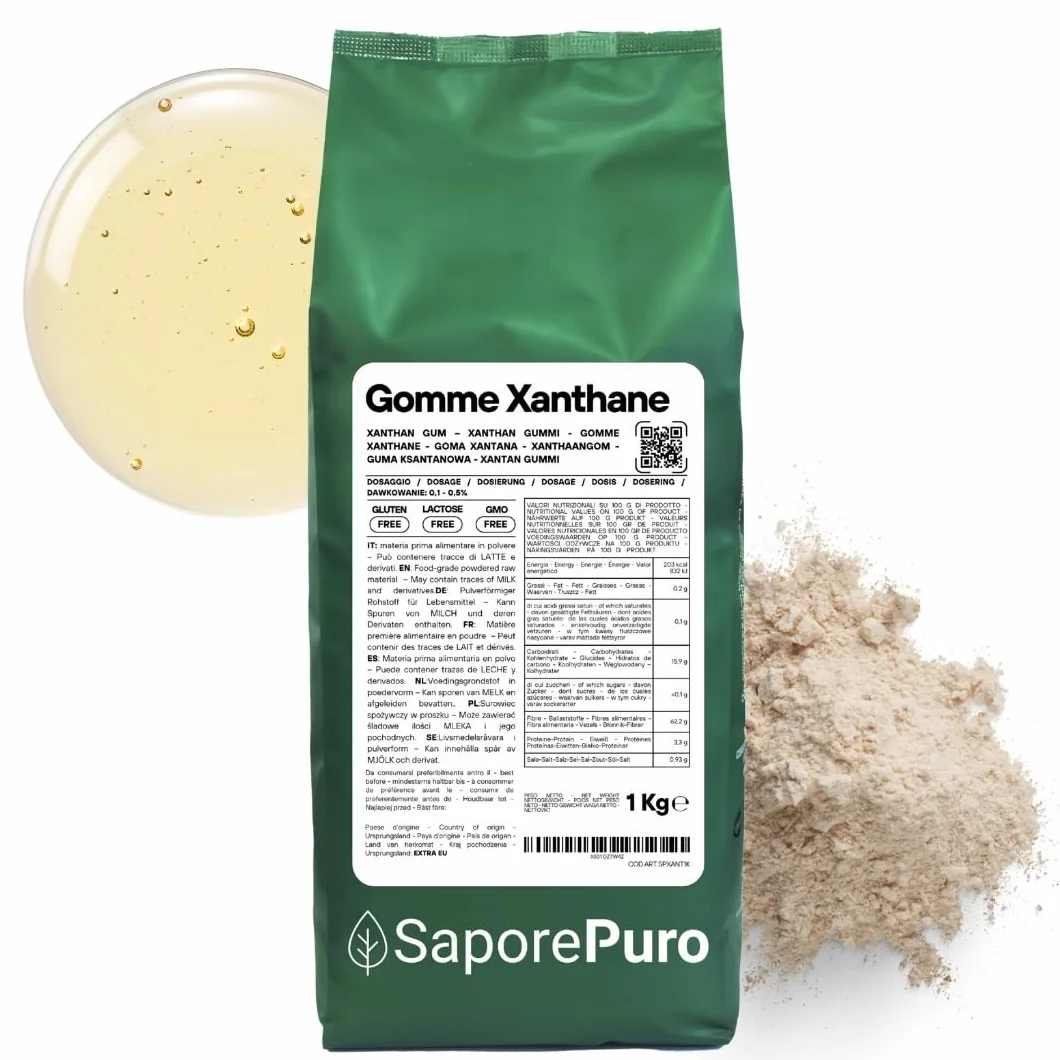 Saporepuro Xanthane en poudre 1 kg - Idéal pour la crème glacée, les sauces, mixologie, cuisine moléculaire, les nappages et les sorbets - 100% pur