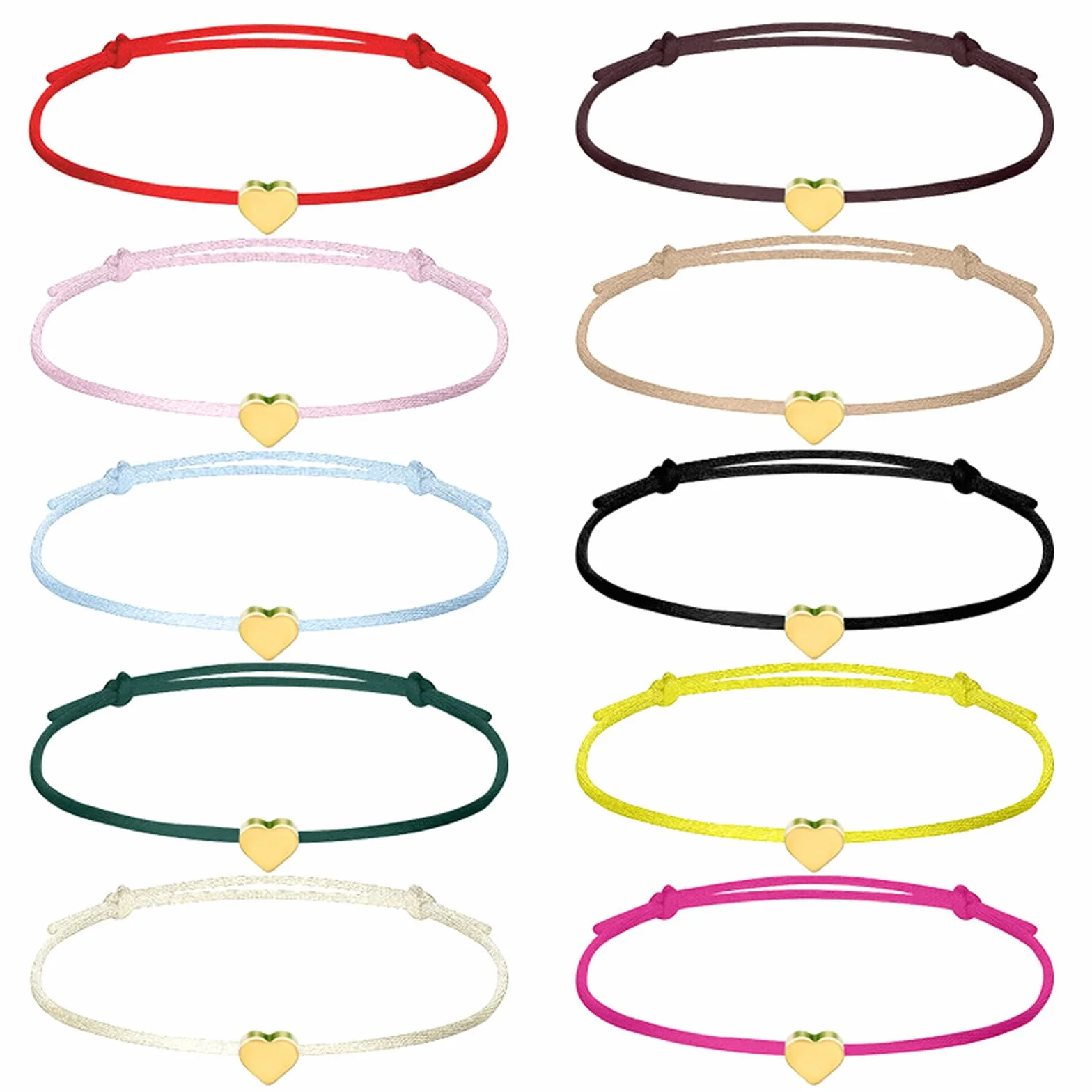 Bracelets d'Amitié en Forme de Cœur, Tressés à la Main Réglables, Cadeau pour Femmes et Couples
