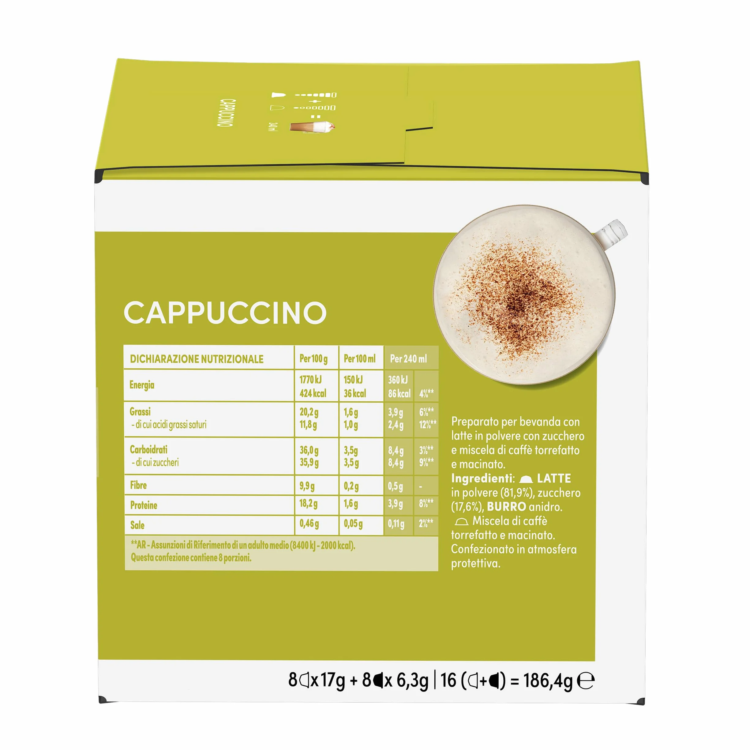 Nescafé Dolce Gusto Cappuccino - Café Gourmand - 96 Capsules (Pack de 6 boîtes x 16) (L'emballage peut varier)