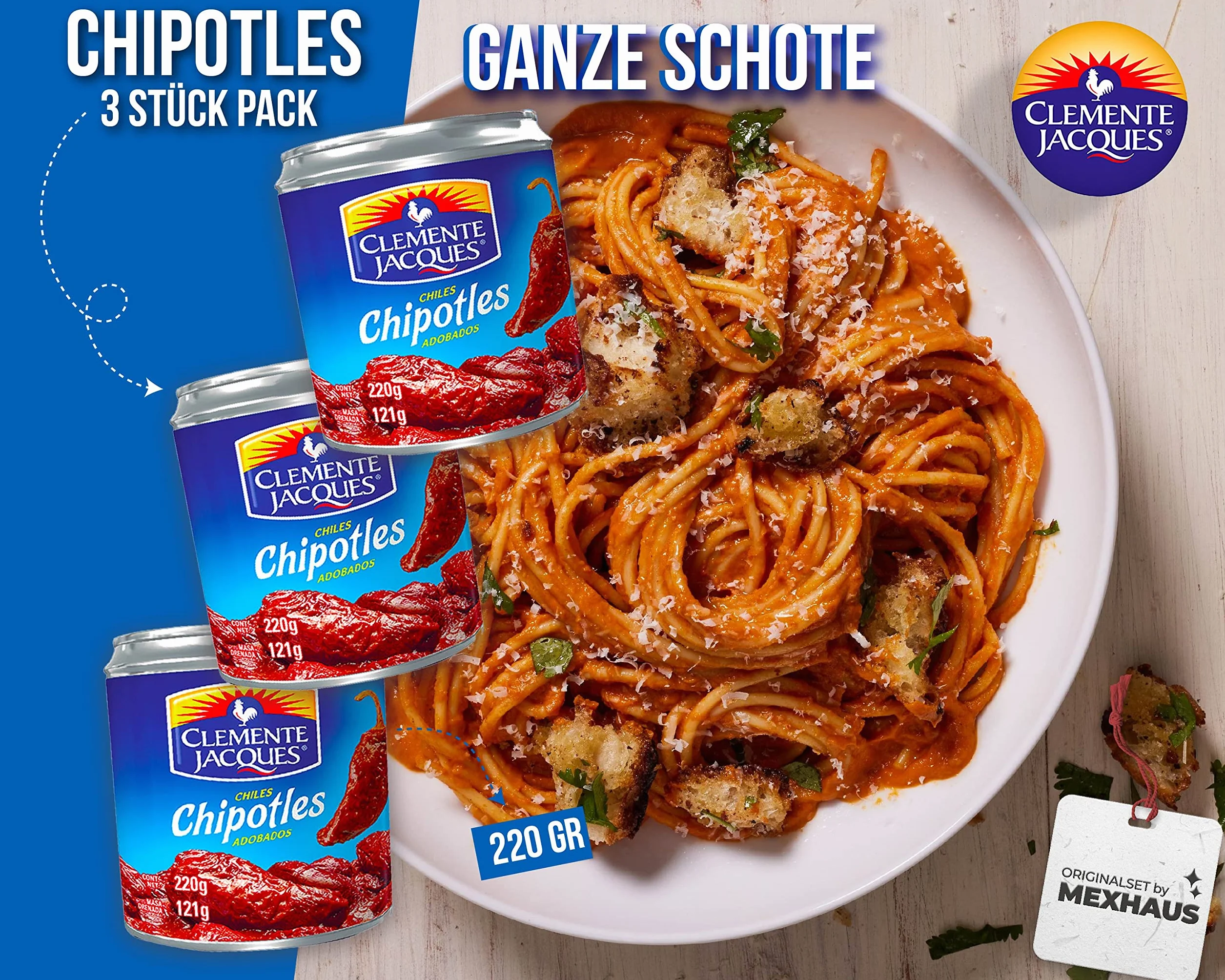 Chipotles in Adobo Clemente Jaques 220 g (lot de 3) Sauce épicée du Mexique Viva Mexico Collection by Mexhaus