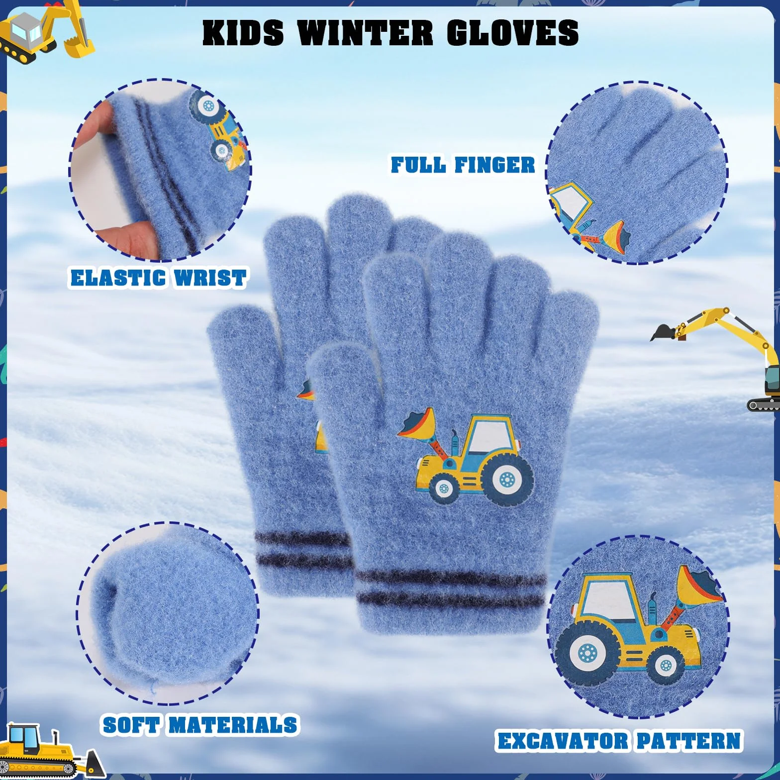 Gants magiques pour enfants lot de 3 paires mitaines thermiques d'hiver extensibles rayures 1-5 ans