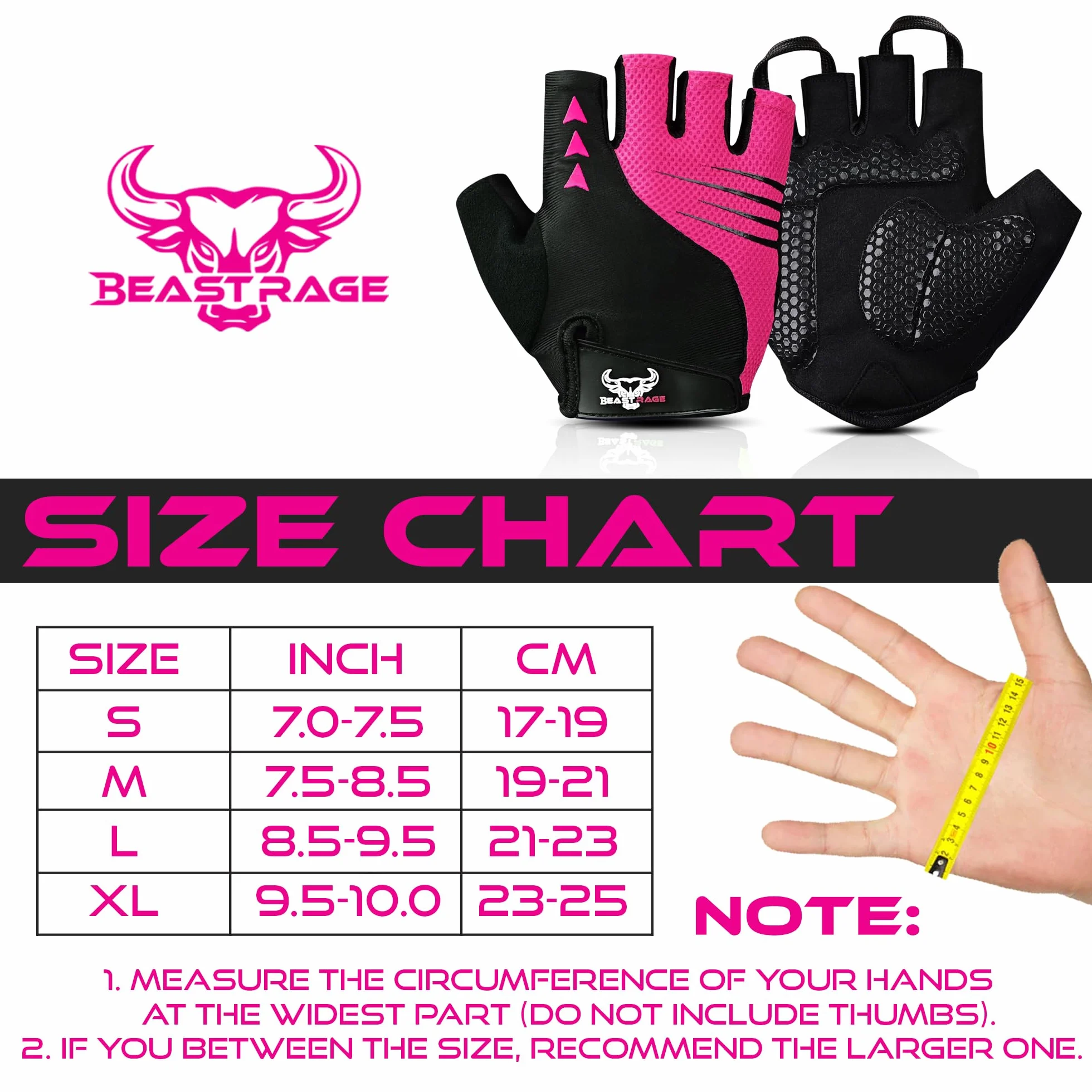 BEAST RAGE Gants de Cyclisme à demi-Doigts pour Hommes et Femmes, Gants vélo rembourrés Respirants Antidérapants, Gants de vélo de Route VTT Absorbant