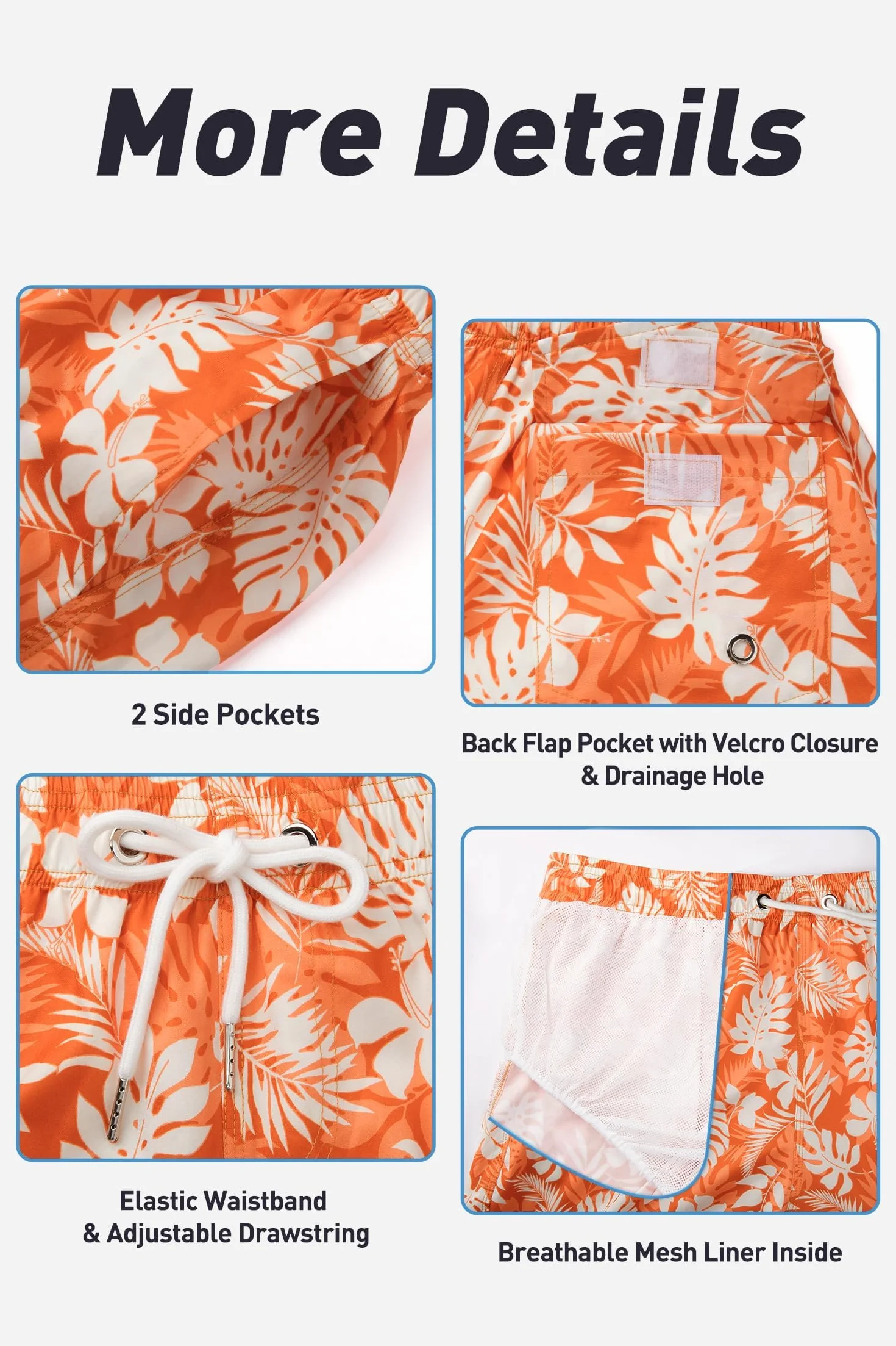 Enlision Short de Bain Homme Séchage Rapide Maillot de Bain Piscine Hawaïen Imprimé Shorts Bermudas Été Léger Surf Natation avec Doublure en Filet S-3XL