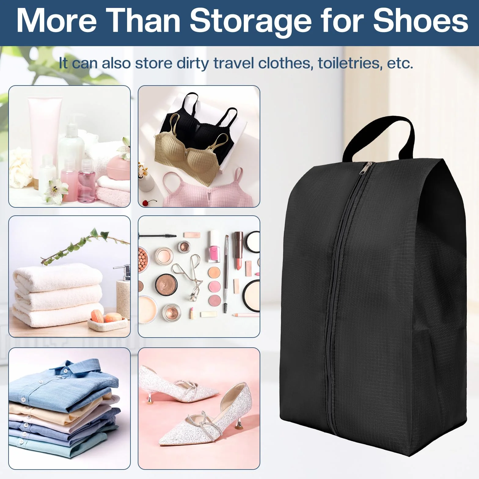 Sacs à Chaussures Voyage imperméables avec Fermeture éclair, Housses Chaussures Rangement Noir Gris