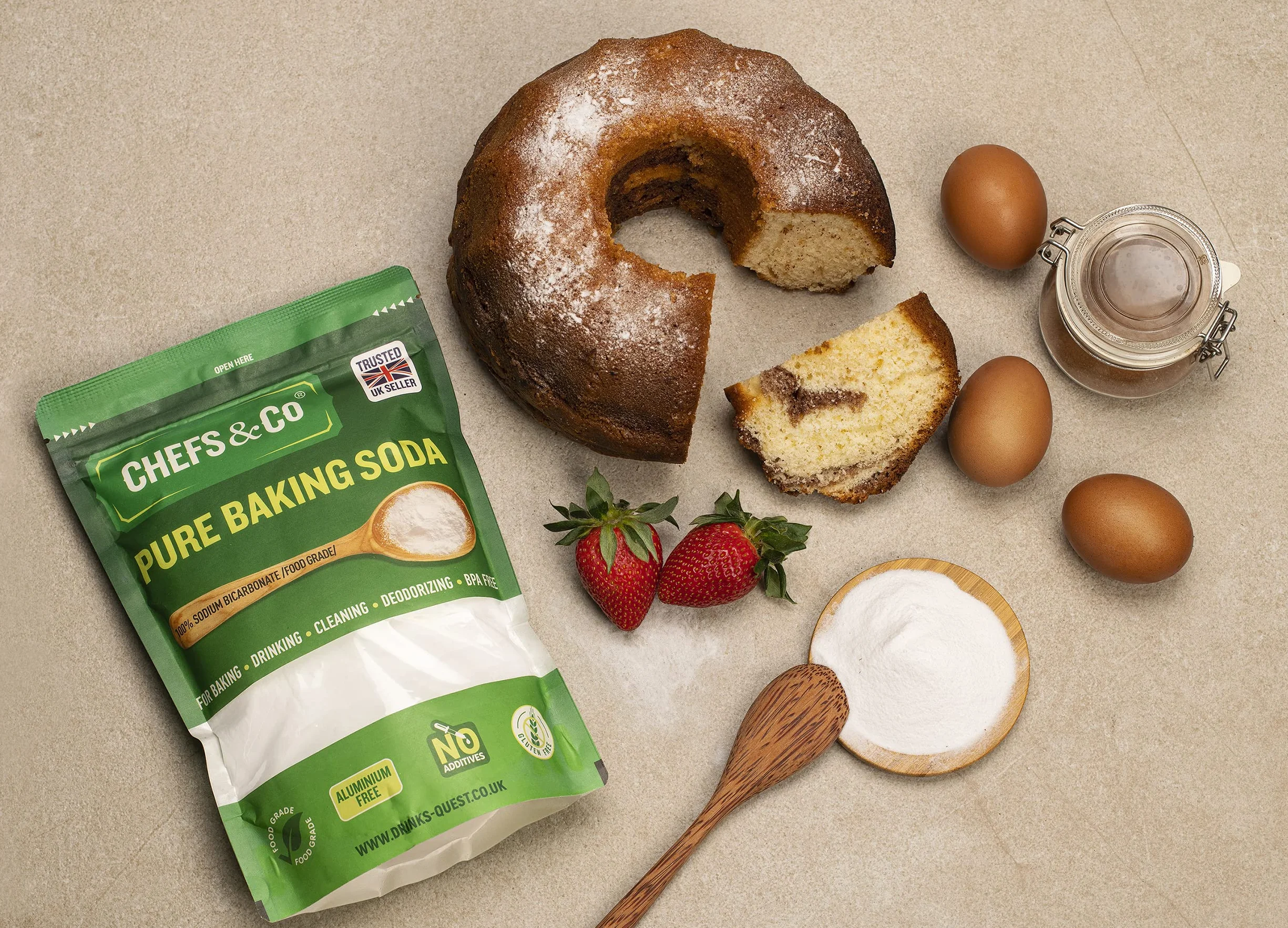 CHEFS & CO | Bicarbonate de Soude Pur (1 KG) | 100% Bicarbonate de Soude de Qualité Alimentaire | Bicarbonate pour Cuisiner, Boire et Nettoyer | Sans Aluminium | Sans BPA | Agent Levant (Paquet de 1)