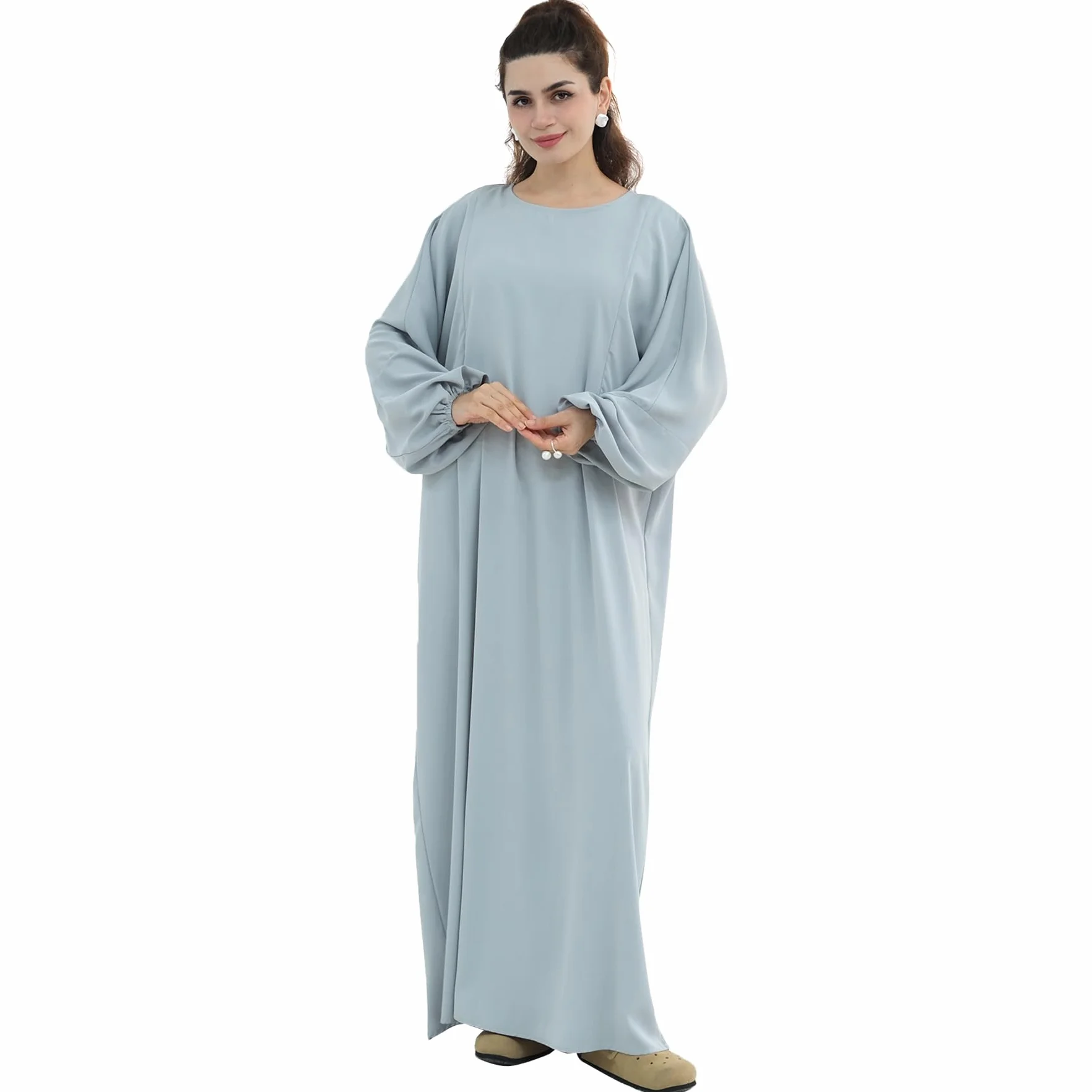 Robe de soin pour femme musulmane d'allaitement maternité islamique Gris clair M-L
