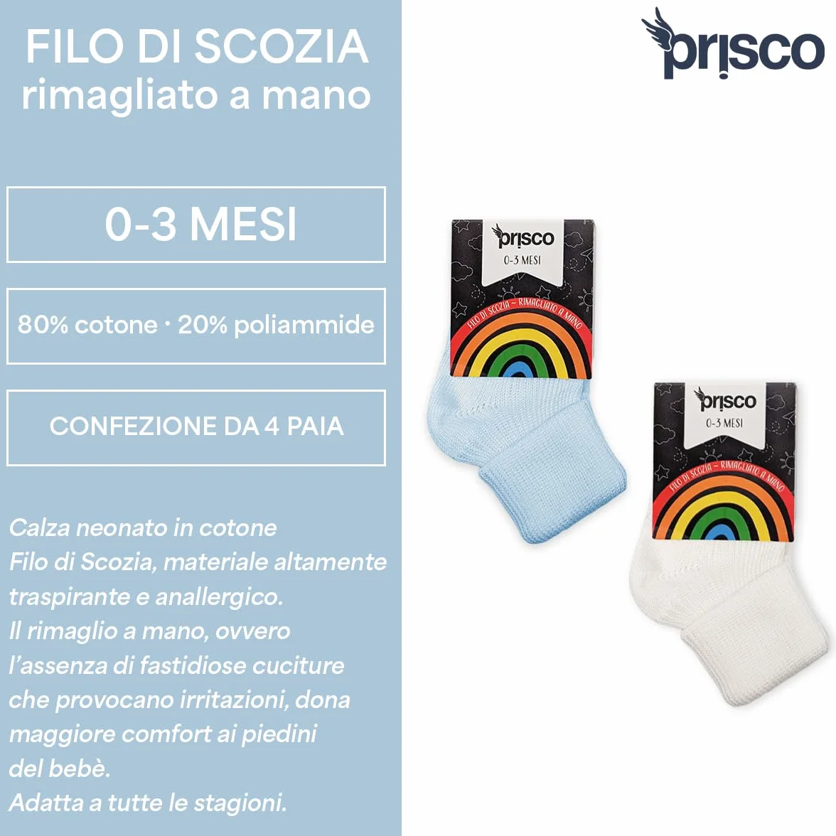 Prisco Chaussettes Bébé 0-3 Mois Coton Fil d'Écosse Lot de 4 Paires Fille Garçon