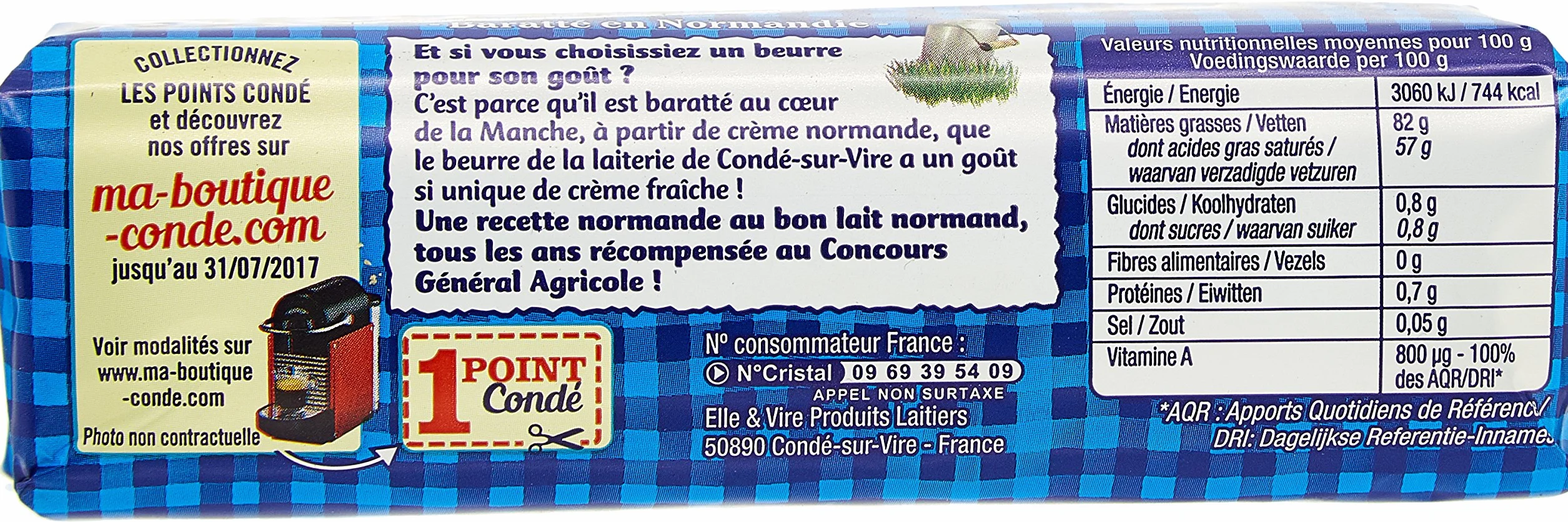 Elle & Vire Beurre de Condé sur Vire Doux Rouleau 250 g