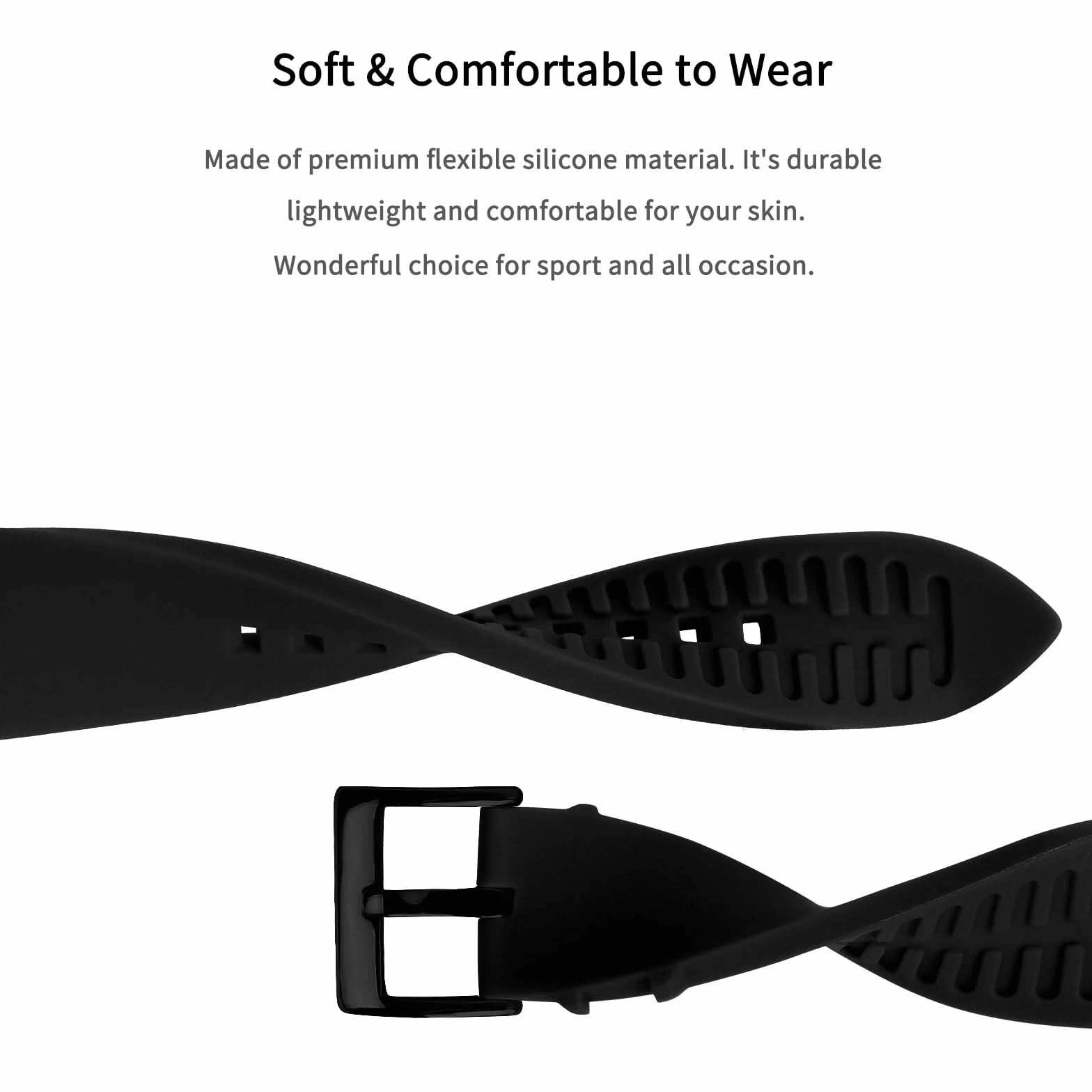 Montre Silicone Bracelet Noir Dégagement Rapide Intelligente Souple Caoutchouc Boucle Replacement 18mm 19mm 20mm 21mm 22mm 24mm
