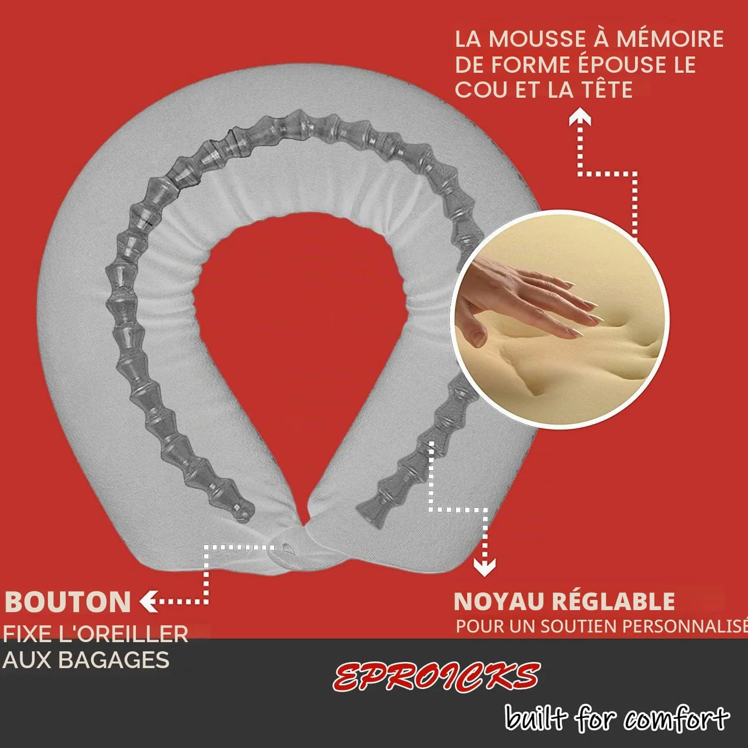 EPROICKS Coussin de Voyage Oreiller Cervical Mémoire Forme Pliable Avion Voiture Train Gris