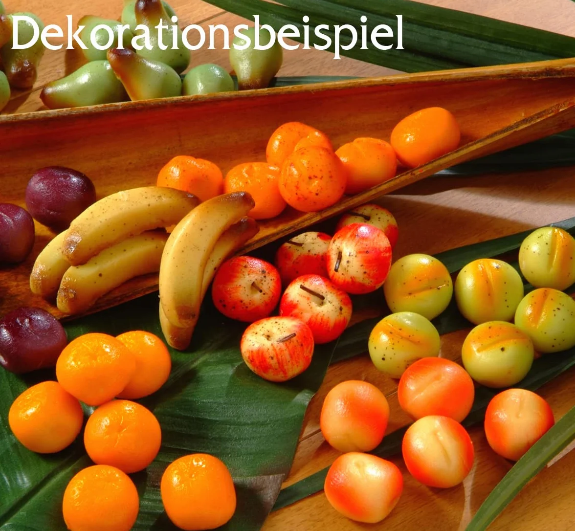 Panier de fruits en pâte d'amande Odenwald dans une boîte en bois 225 g Contient 15 g de fruits Bananes, fraises, poires, oranges, mirabelles, pommes, prunes