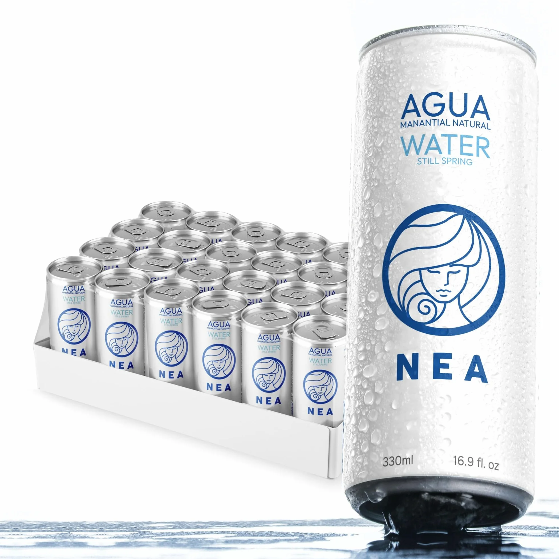 NEA Eau Plate Naturelle de Source Alpine en Canette Aluminium Recyclable - Eau Minérale Naturelle Pack 24 Canettes 33cl - Sans Plastique Sans BPA - Bureau Sport Voyage