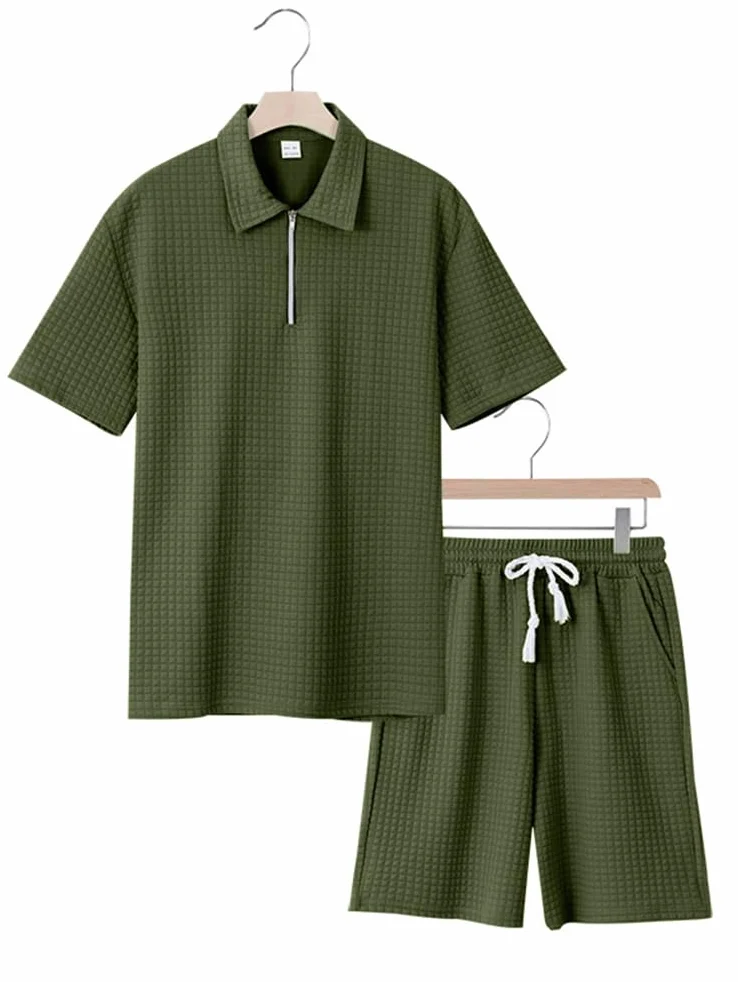 Homme Ensemble Poloshirts Hauts à Manches Courtes Survêtement Jogging T-Shirt Chemisette et Shorts 2 Pièce été Vacance Loisir