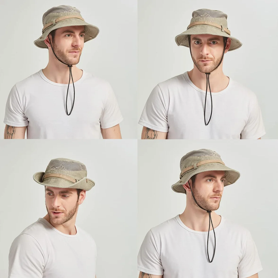 Chapeau Bucket Homme Femme Anti UV Pliable Coton Respirant Sangle Menton Réglable