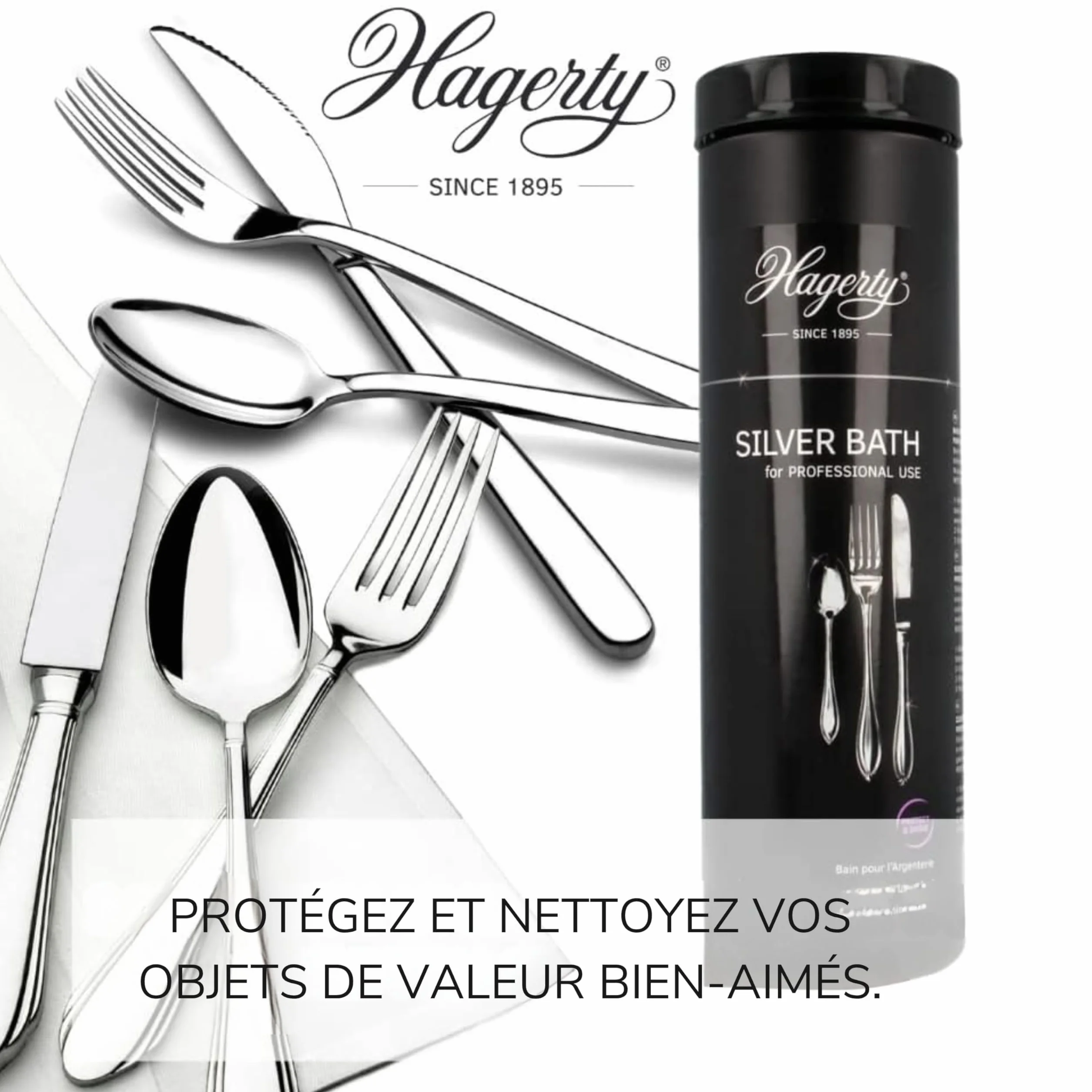 Hagerty Bain d'immersion pour l'argenterie 580 ml nettoyage couverts argent métal argenté protection ternissure
