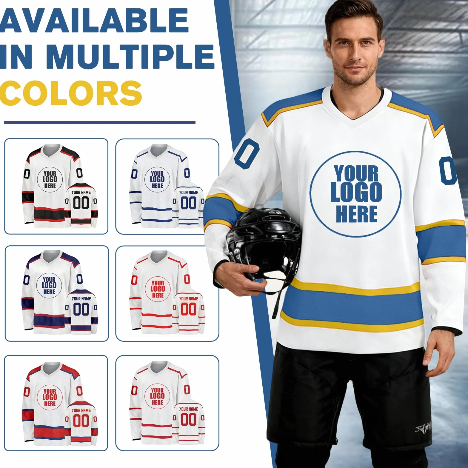 Maillot de Hockey sur Glace personnalisé avec nom numéro et Logo d'équipe – Haut à Manches Longues pour Homme