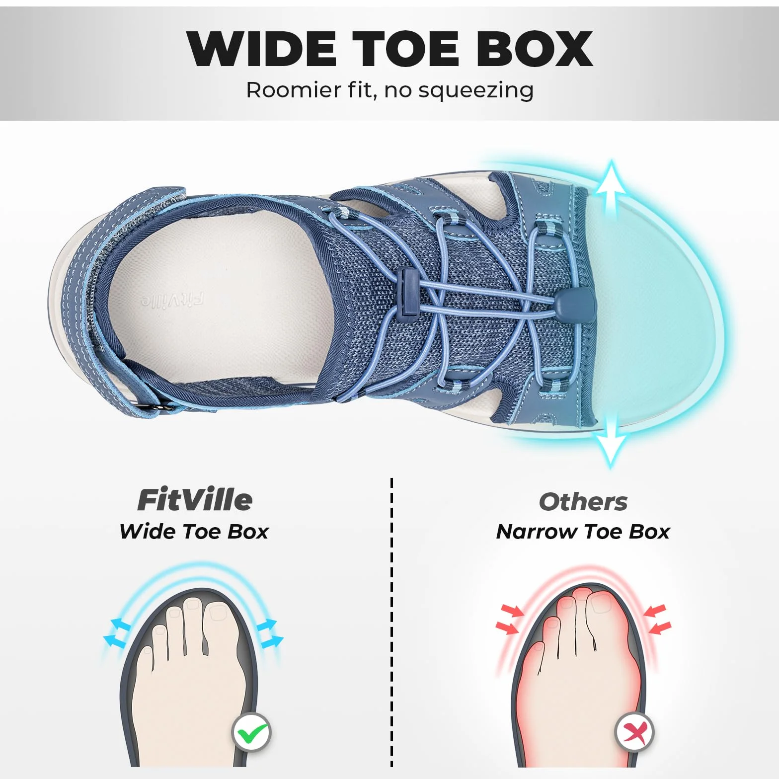 FitVille Sandales Larges pour Femme Été Respirantes Outdoor avec Lacets Élastiques et Scratch