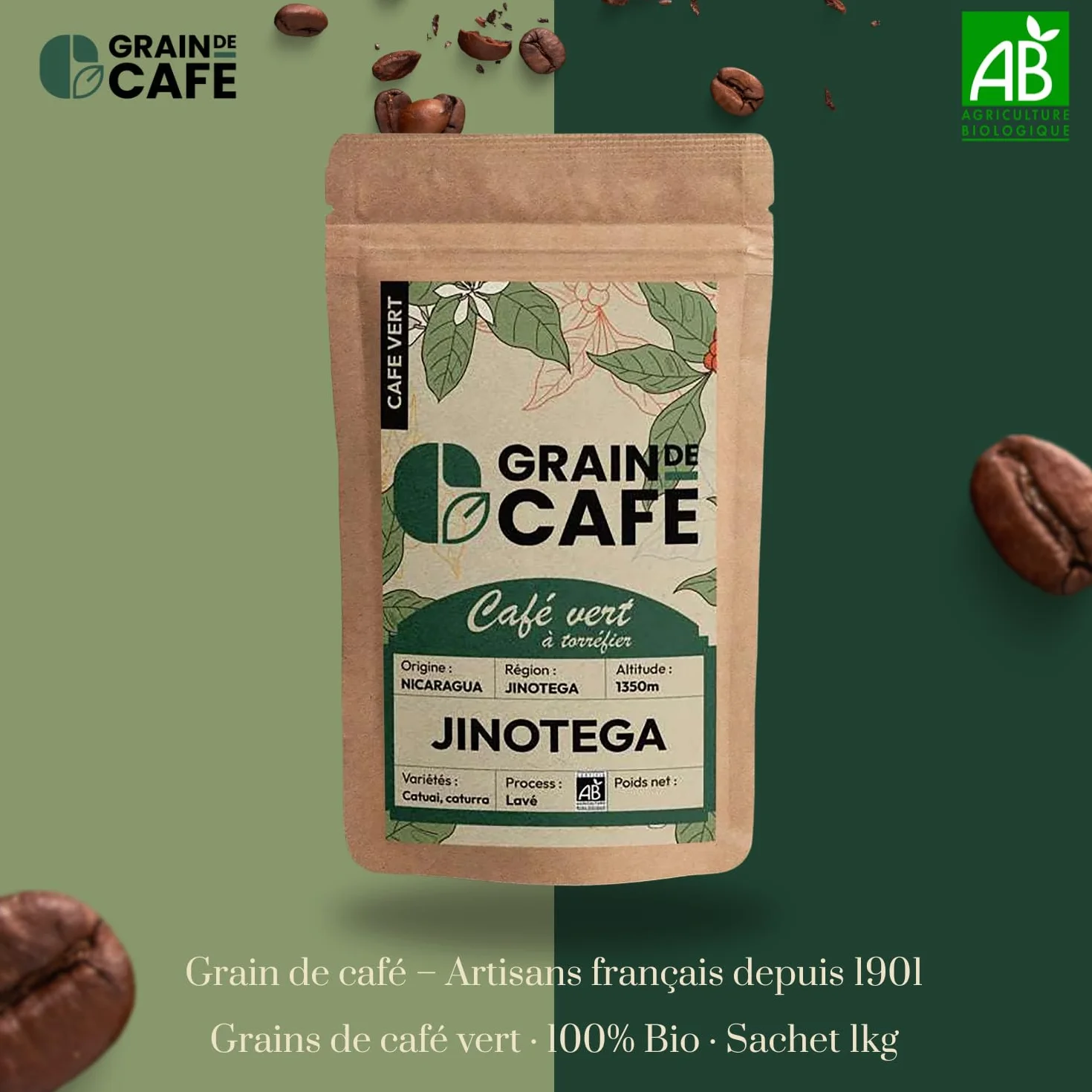 Graindecafé - Café Vert En Grain Origine Nicaragua 1kg – 100% Arabica Non Torréfié | Café Brut à Torréfier Maison | Idéal Machine À Grain Une Fois Torréfié | Grains Riche Et Aromatique