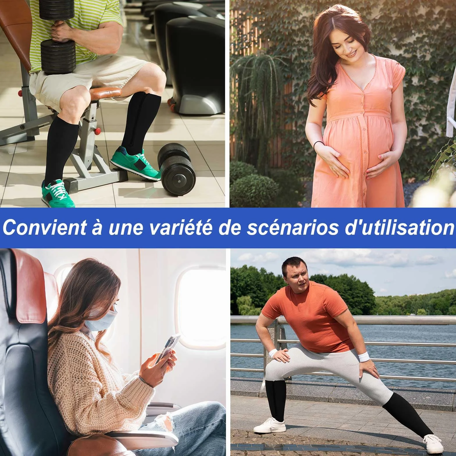 PUTUO Bas de Contention Grande Taille Chaussettes de Contention Zippées à Bout Ouvert pour Femme Hommes