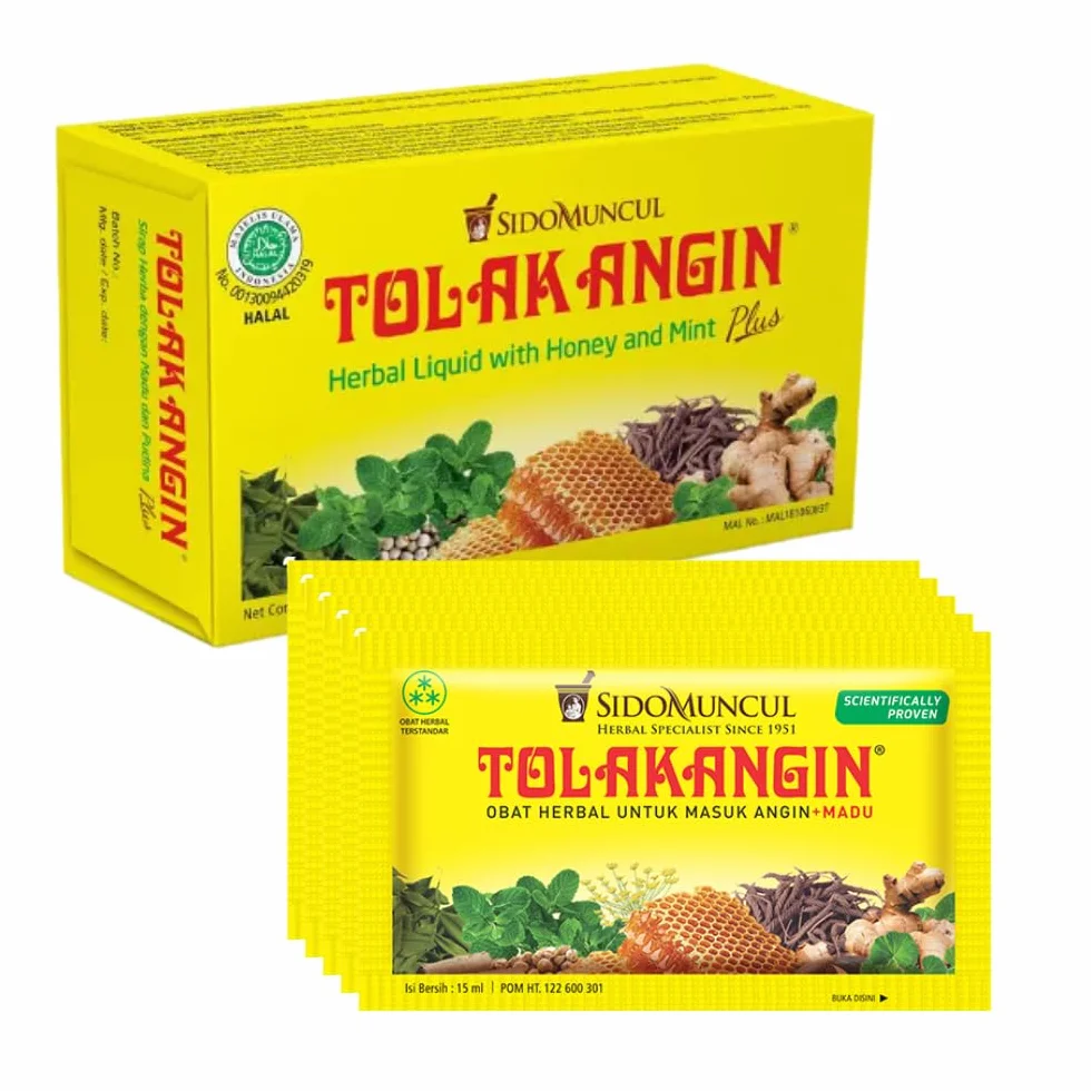 Sidomuncul Tolak Angin Plus 5 Sachets 15ml - Formule herbale Traditionnelle Indonésienne - Mélange Plantes, Miel, Menthe