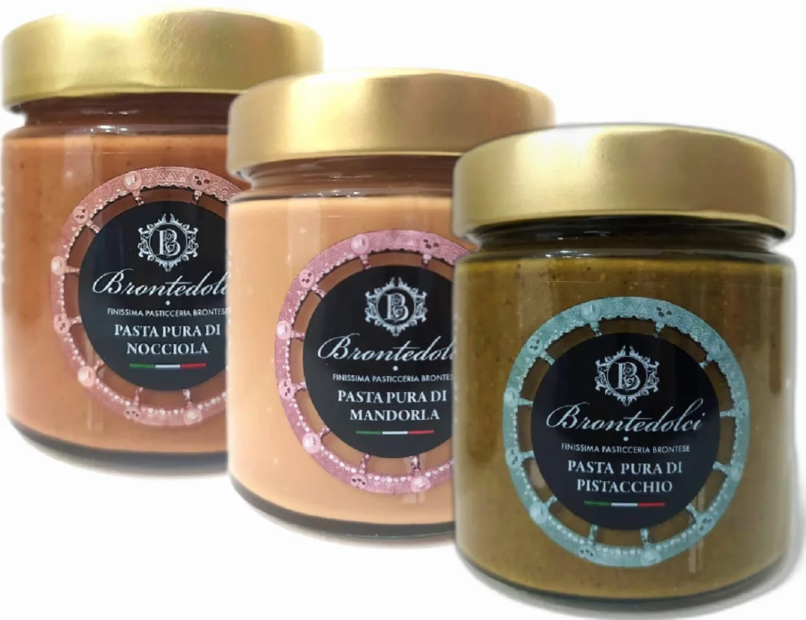 Brontedolci - Pâte pure de Pistaches - Pâte de Noisette - Pâte pure d'Amandes - 3 x 190 g.