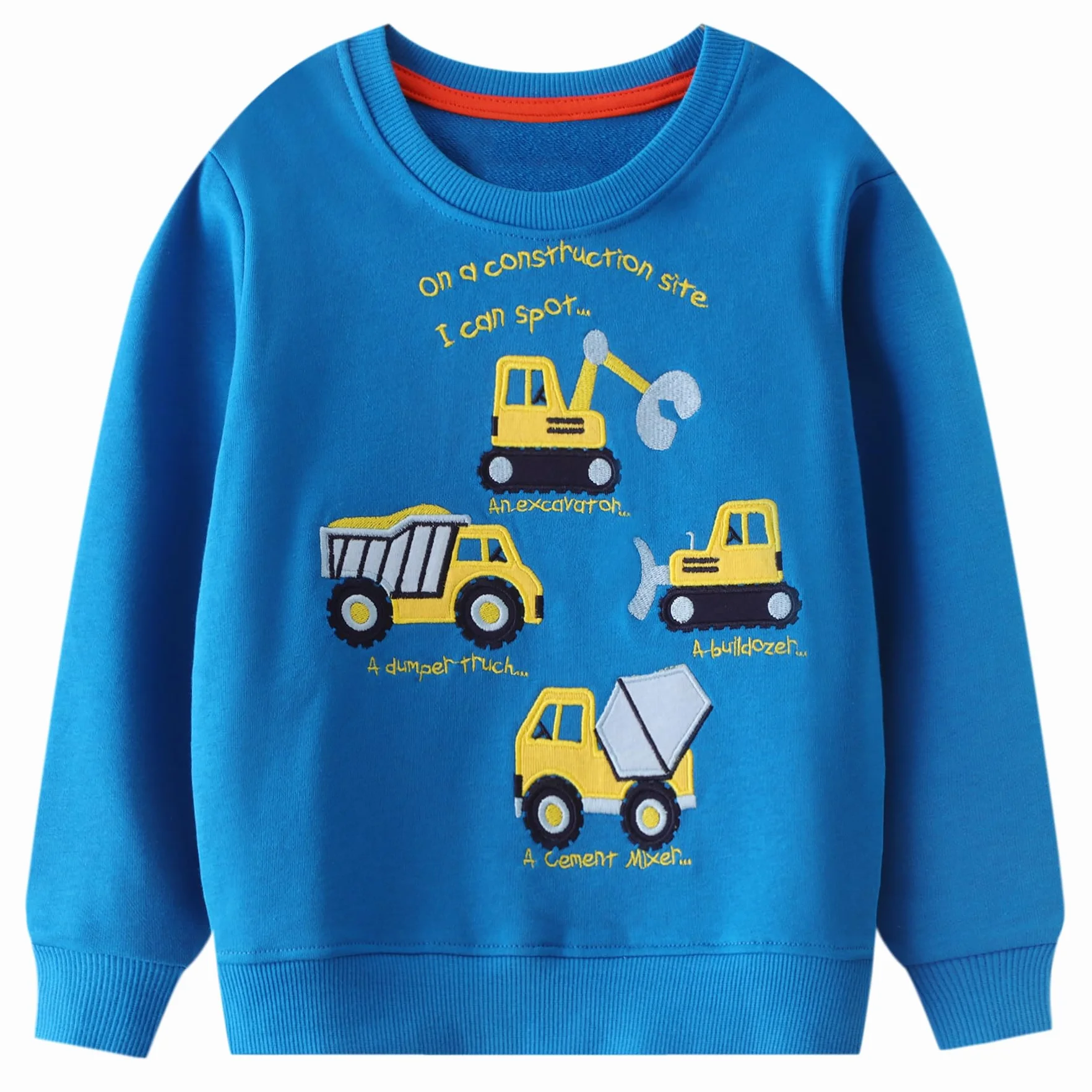 Sweatshirt Garçon Imprimé Dinosaure Excavateur Coton Col Rond 2-7 Ans