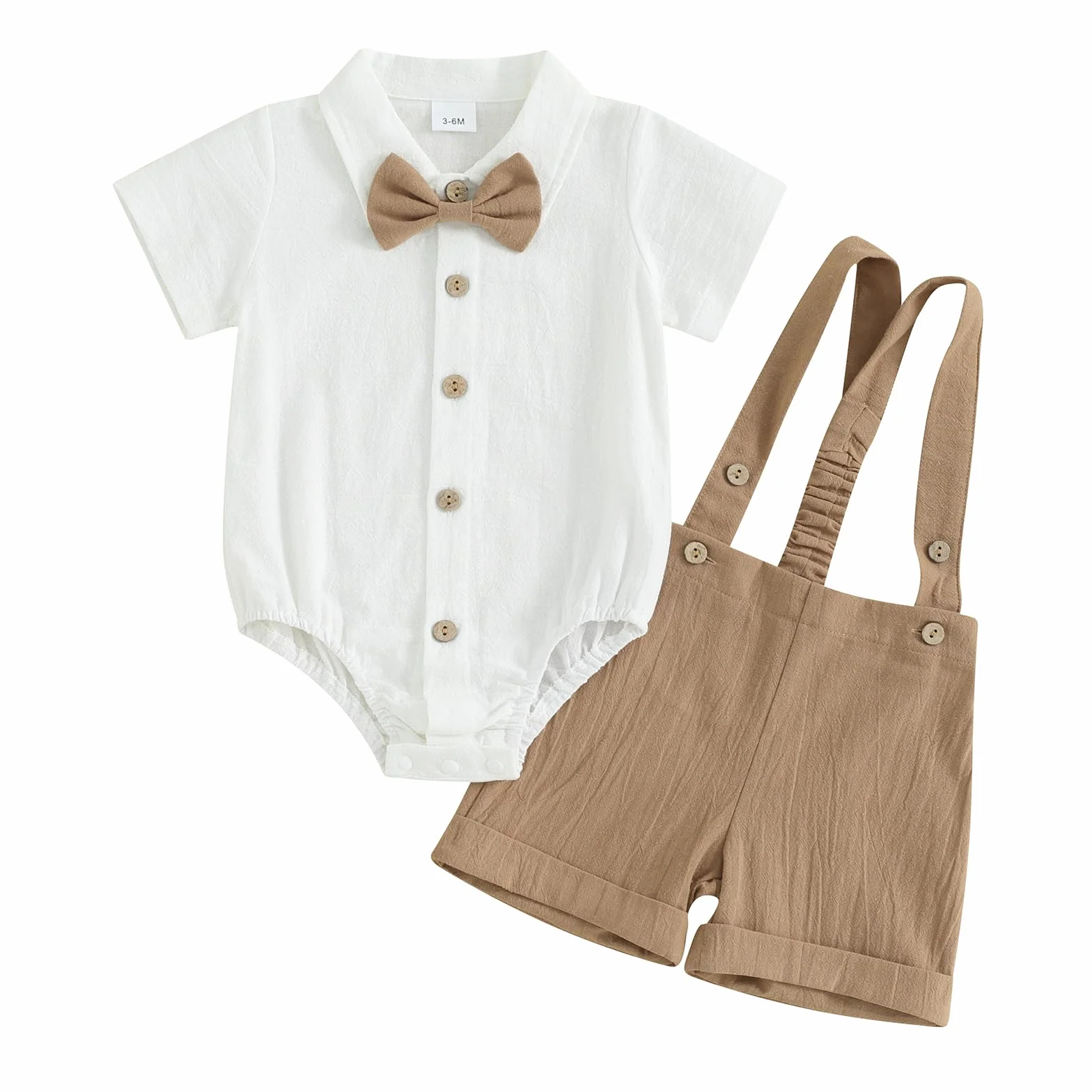 Ensemble Gentleman Bébé Garçon 2 Pièces Body Chemise Manches Courtes Shorts Bretelles Baptême Mariage Cérémonie