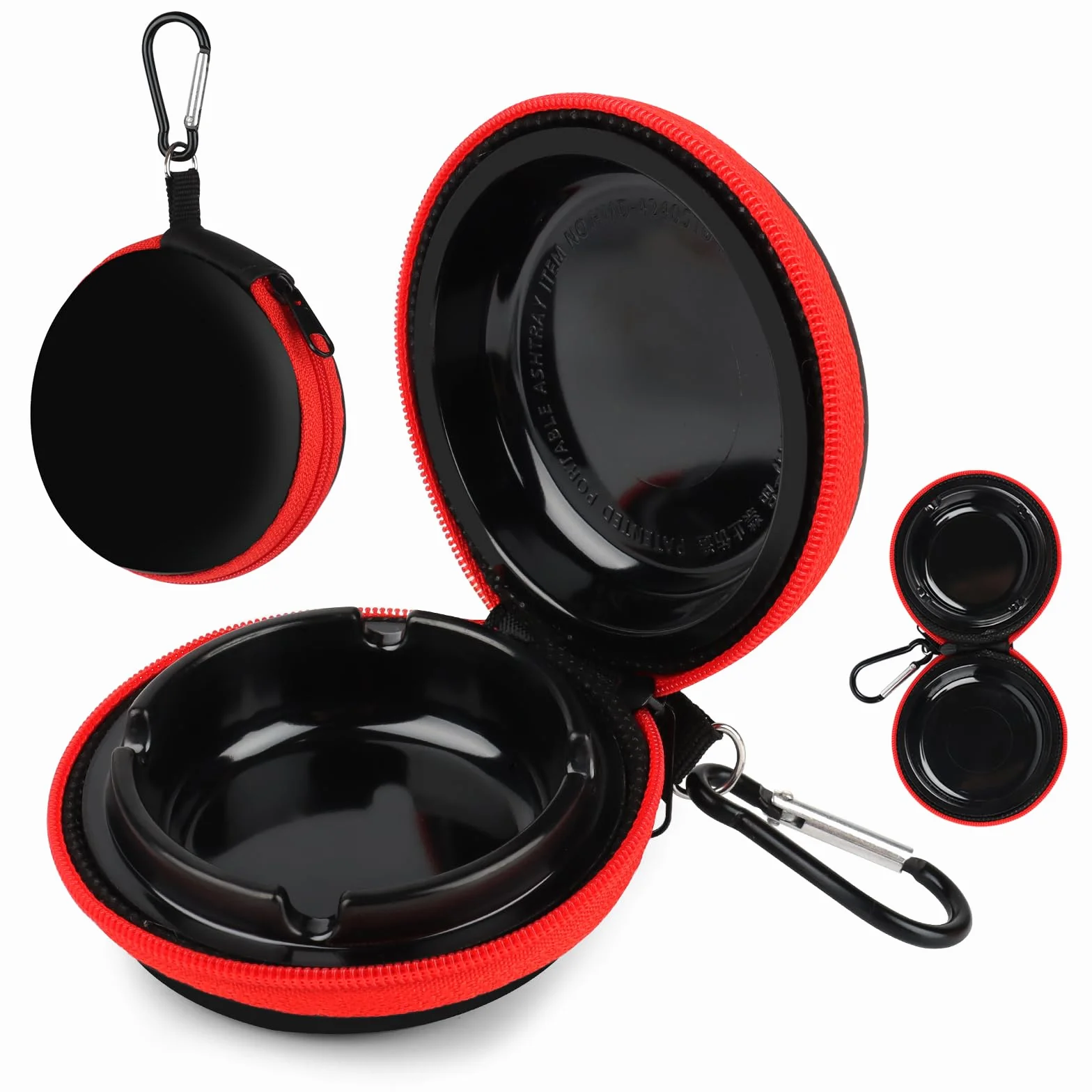 Cendrier Portable Anti Odeur avec Fermeture à Glissière et Porte-Clés pour Voiture Extérieur (Rouge)