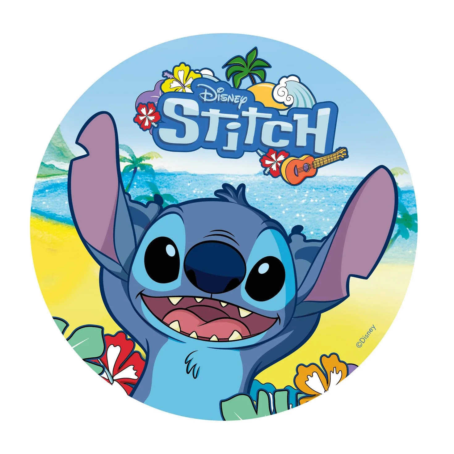 dekora - Décoration pour Gâteaux d’Anniversaire - Cake Topper Stitch 20 cm - Disque en Papier Comestible pour Gâteau - Sans Gluten, Sans Sucres Ajoutés, Sans Lactose - Convient aux Végétariens