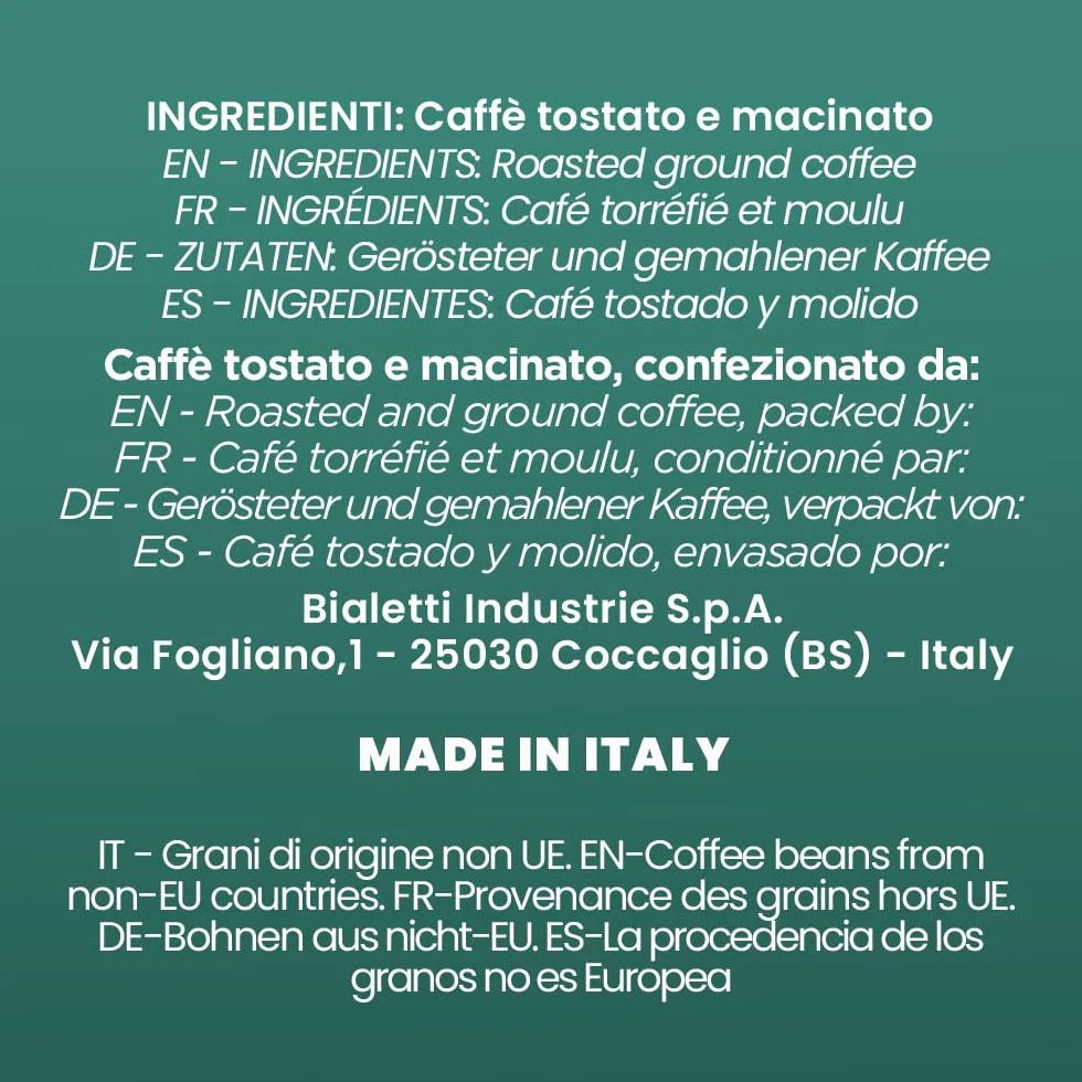 Bialetti Café Moulu Colombie Origine Unique 100 Pour Cent Arabica 200g Torréfaction Moyenne Intensité 8