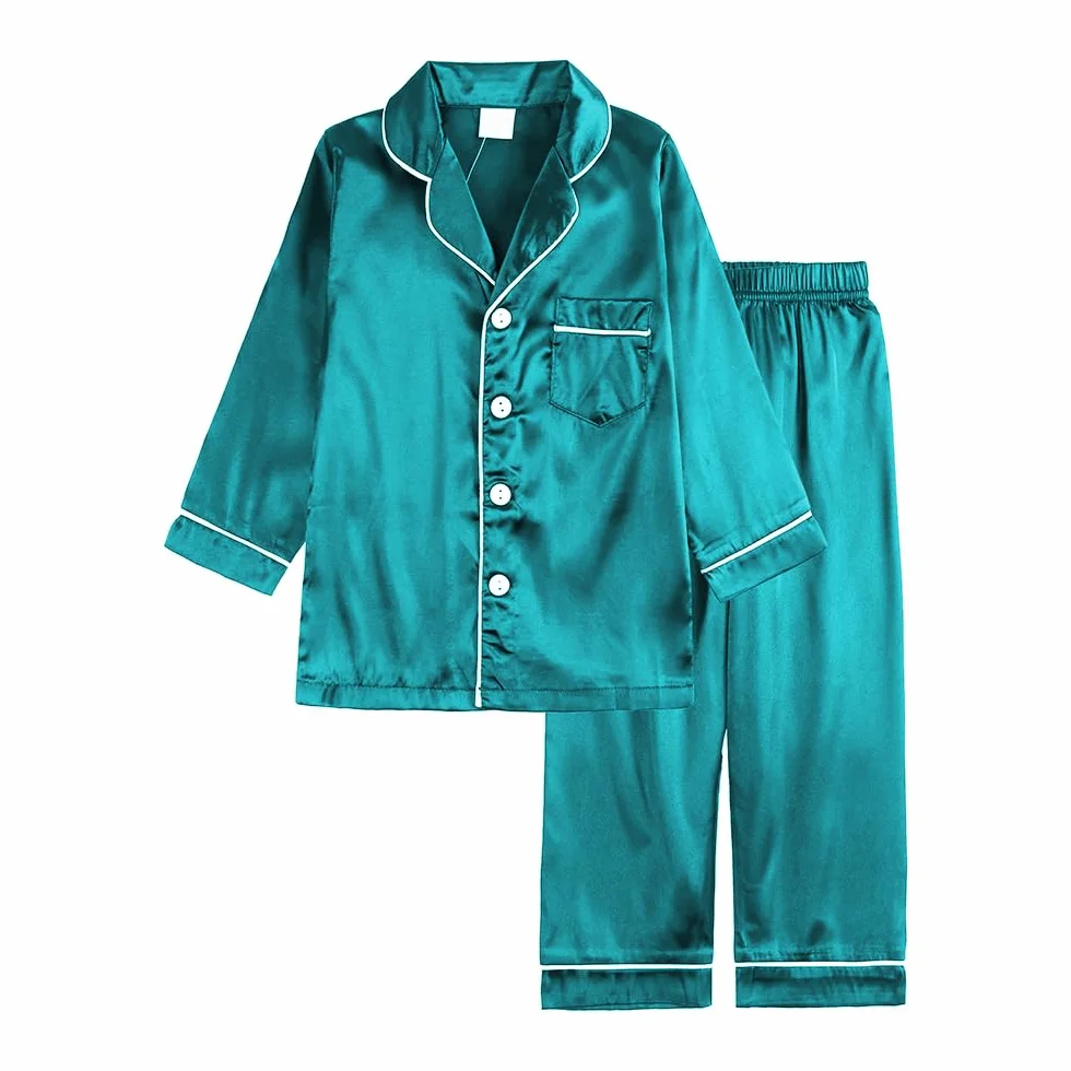 Verve Jelly Pyjama Enfant 2 Pièces Satin Soie à Manches Longues Chemise à Boutons Pantalon