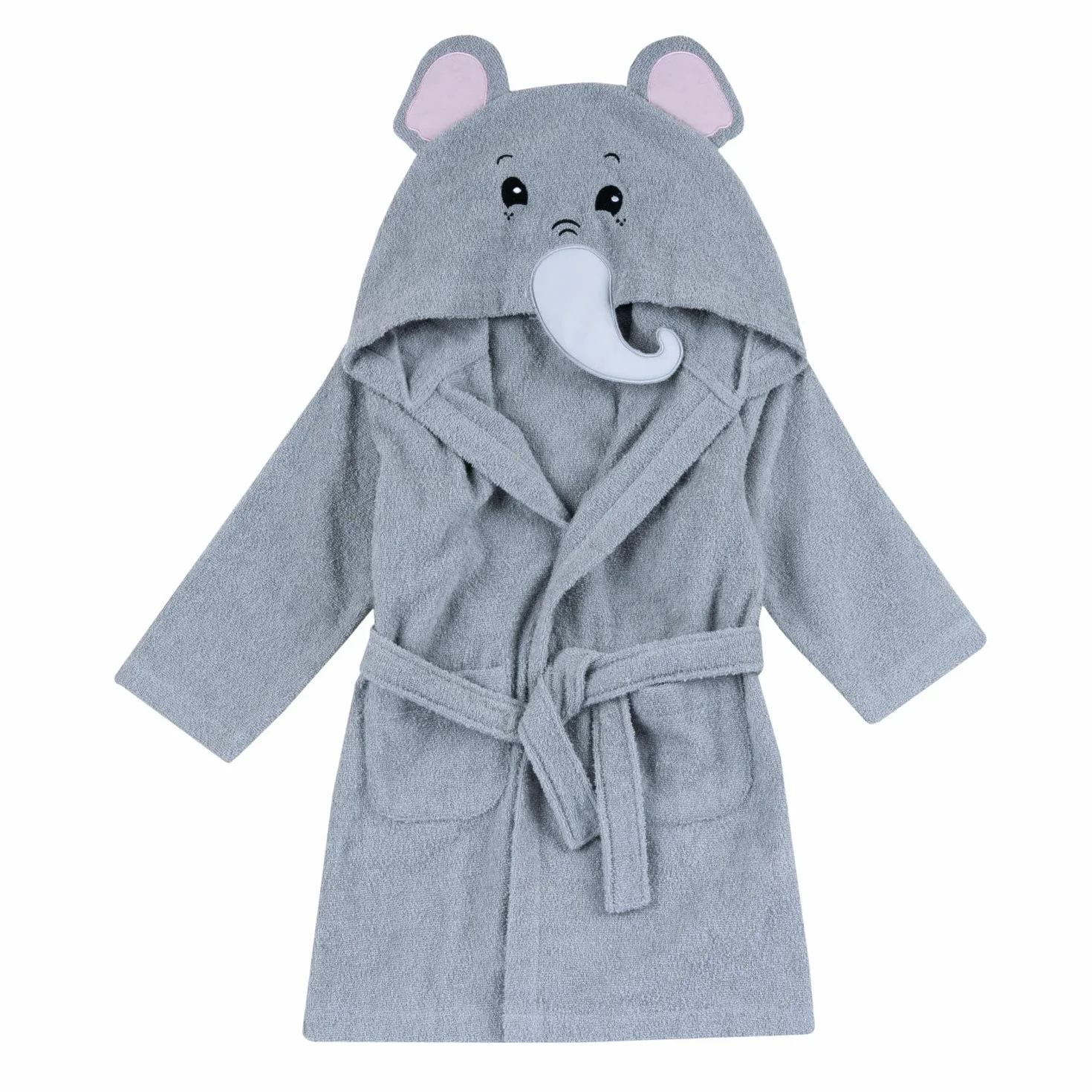 Chicco Peignoir en Tissu Éponge Doux Éléphant avec Poches et Ceinture, 24 Mois+, Gris