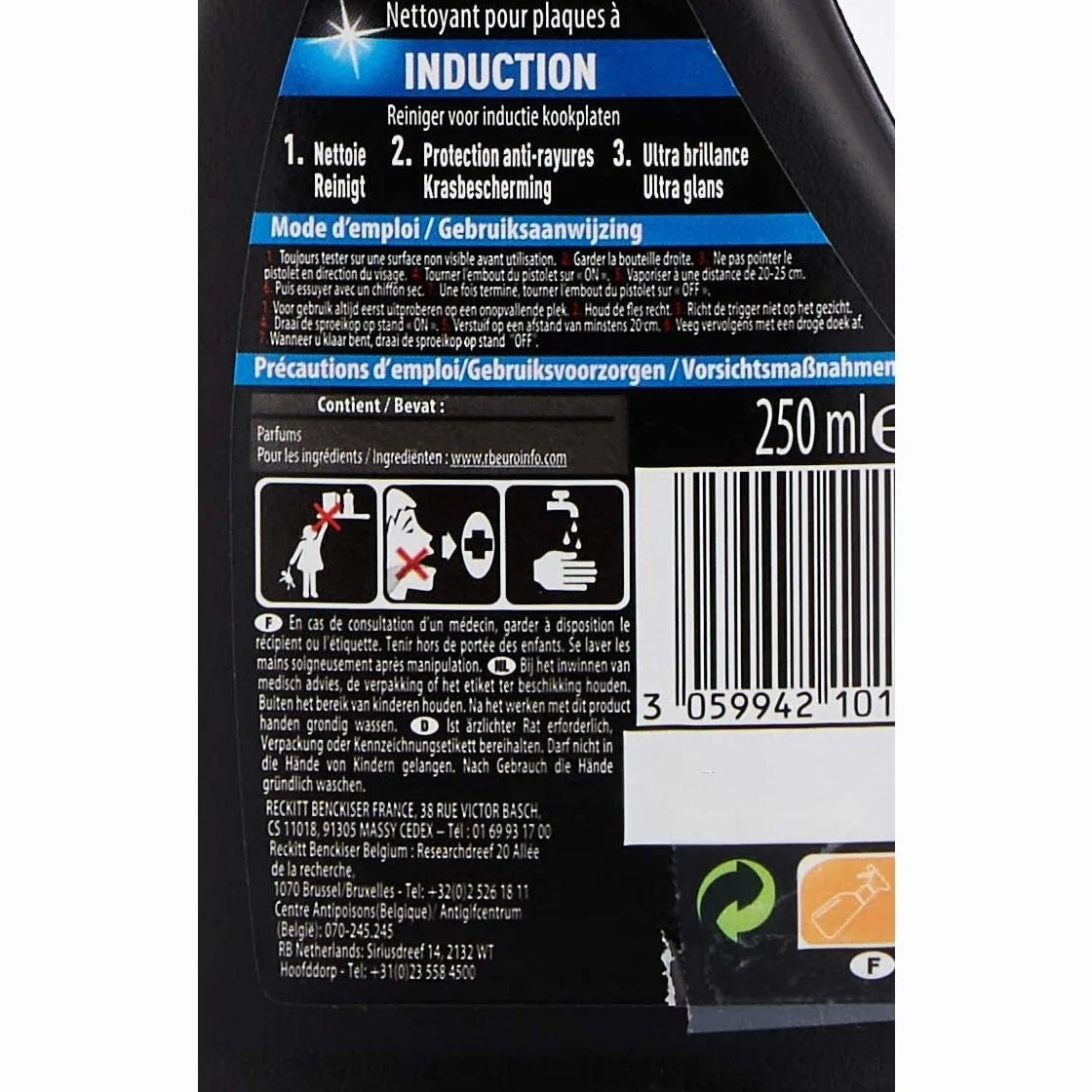 VITROCLEN Lot de 3 Sprays Nettoyant 250ml Plaque Induction Protection Anti-Rayures et Ultra Brillance