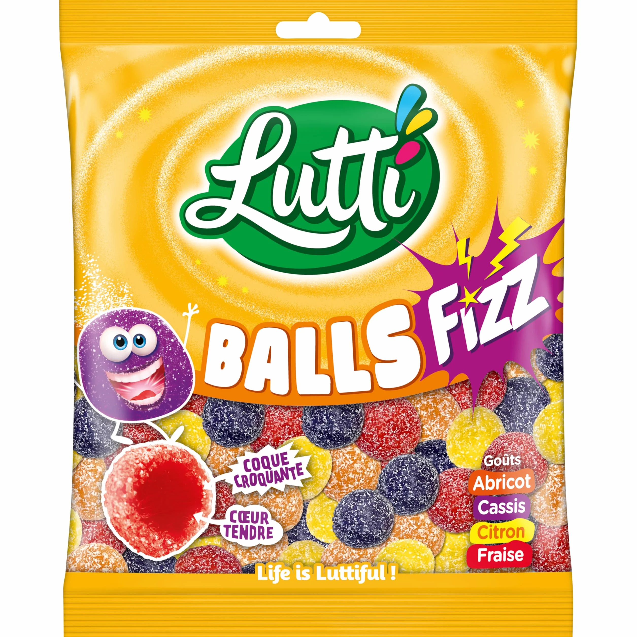 LUTTI Balls Fizz Bonbons Goût Acidulé 100g