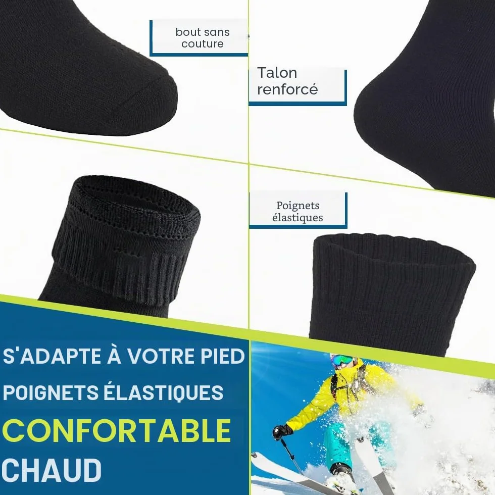 Josnown Chaussettes Chaudes Homme Hiver Thermiques Laine Semelles Épaisses Tissu Éponge Randonnée 5 Paires Taille 39-45