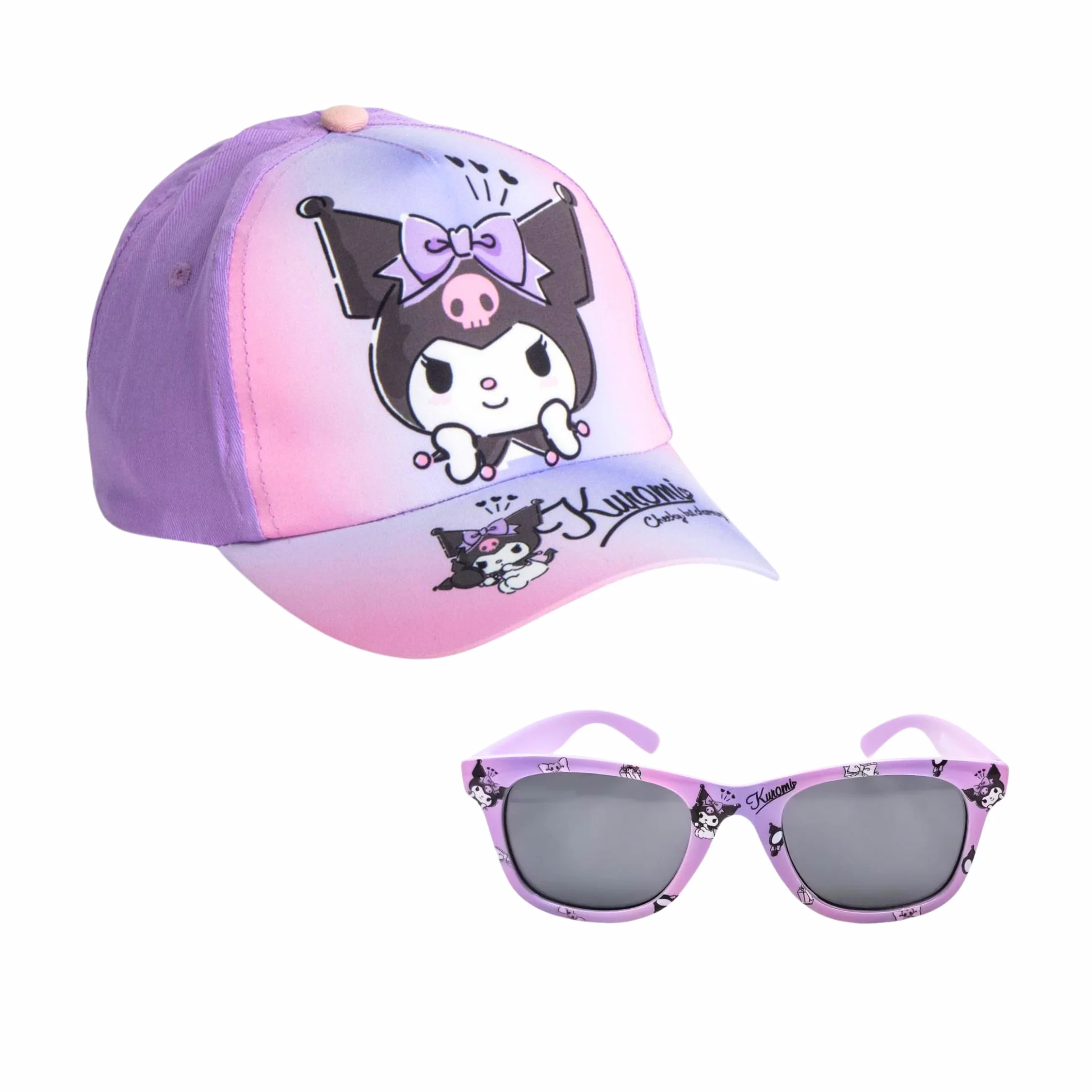 Hello Kitty Kuromi Ensemble Casquette de Baseball et Lunettes de Soleil UV pour Filles