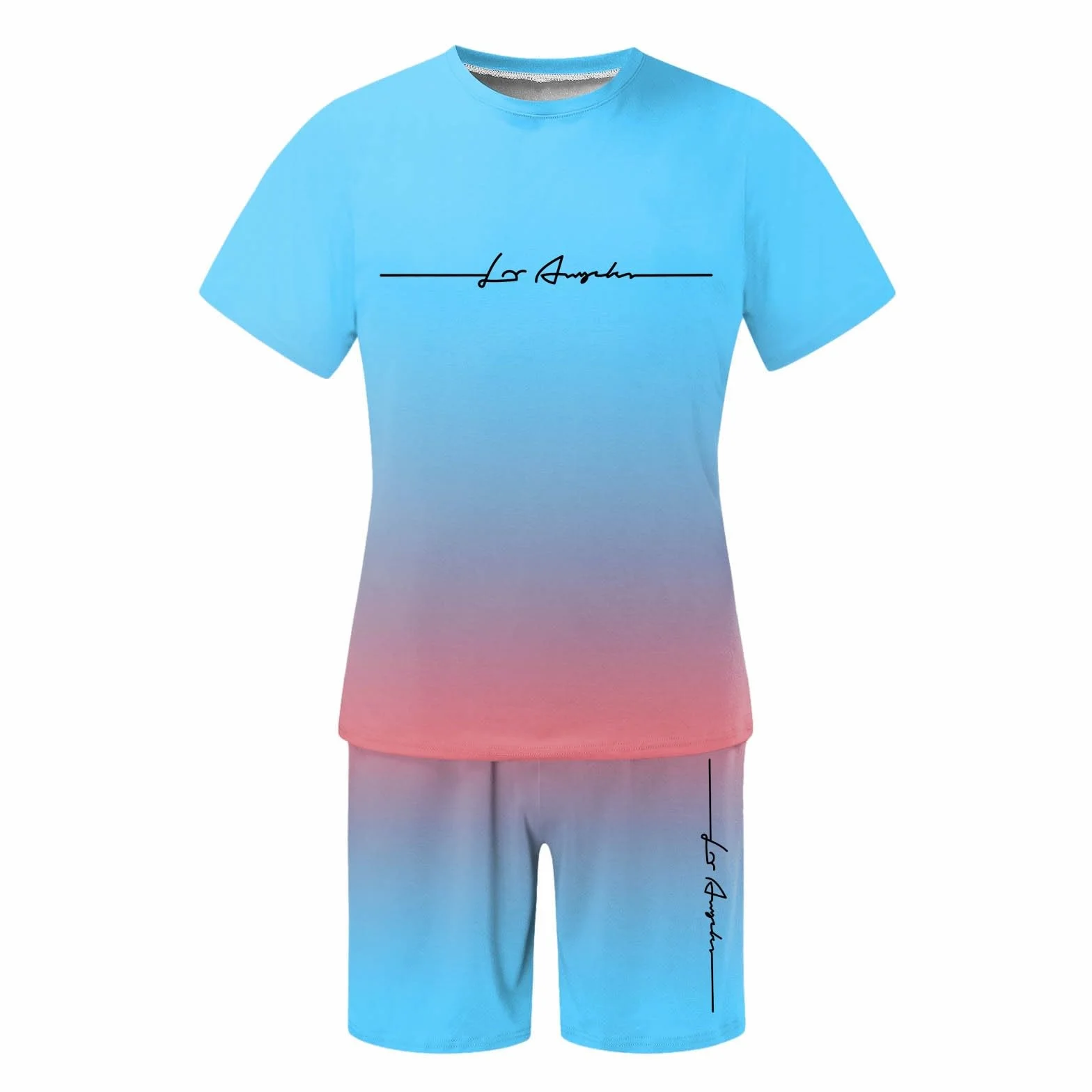 Ensemble Homme 2 Pièces T-Shirt Short Manches Courtes Tenue Survêtement Décontracté Plage Vacances