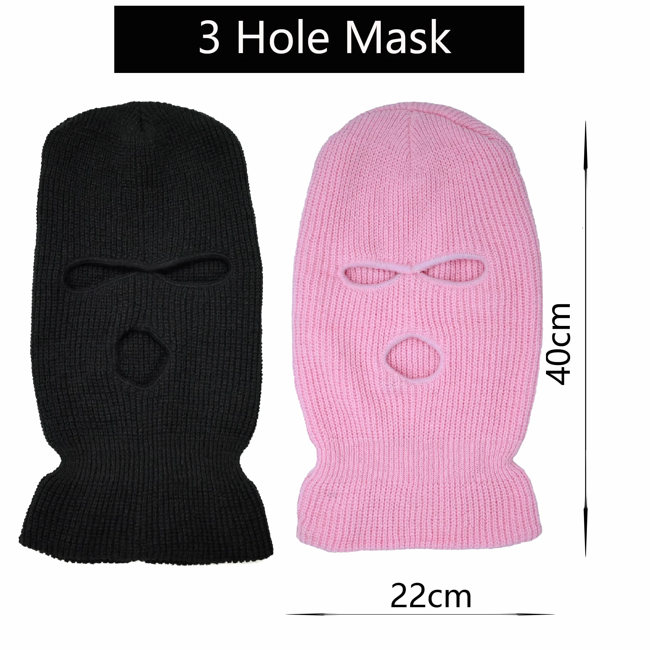 Cagoule 3 Trous Tricoté Noir Masque de Ski pour Hommes et Femmes